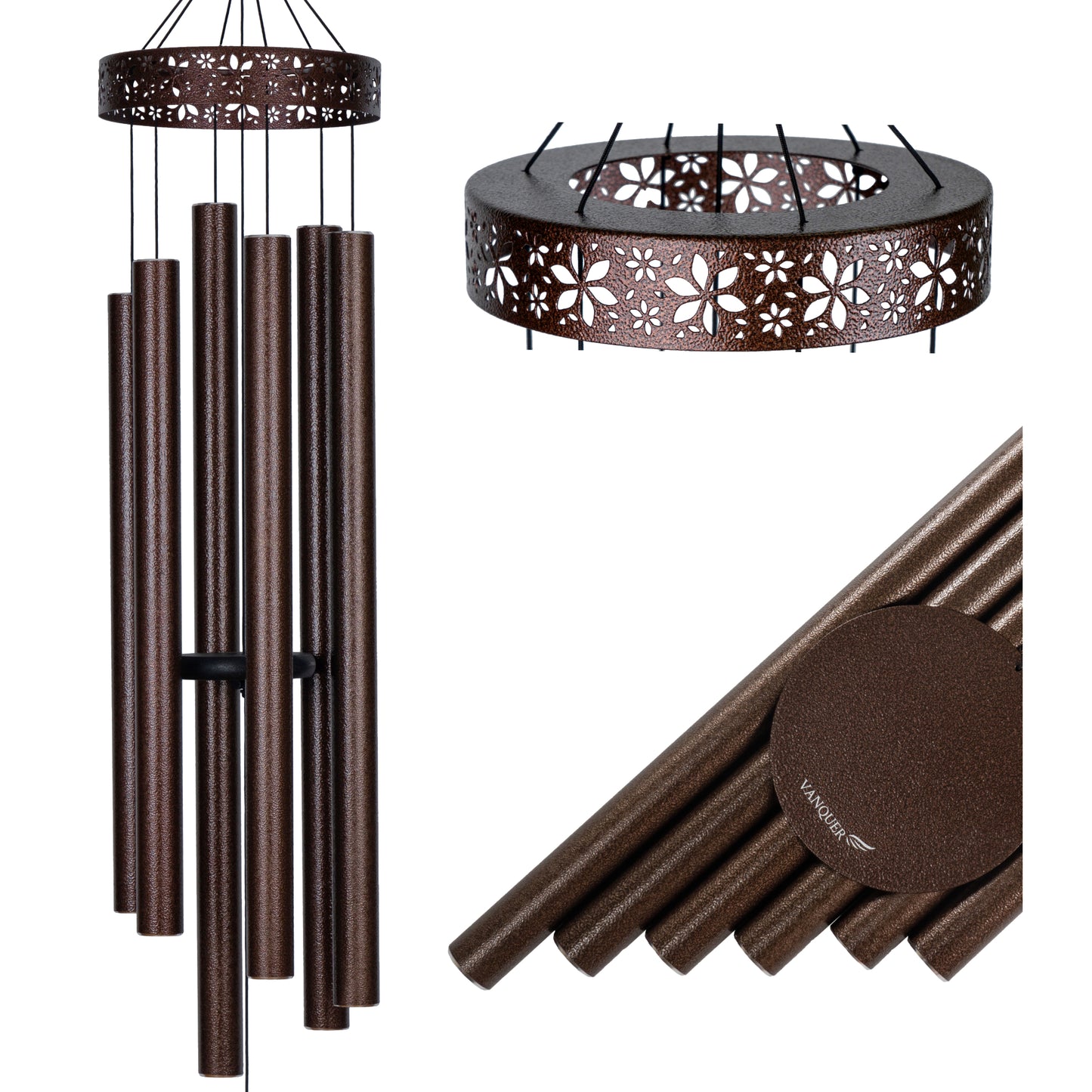 58'' Extra Large Wind Chimes for Outside Deep Tone, Hollow Pattern Designer Chimes, Bronze