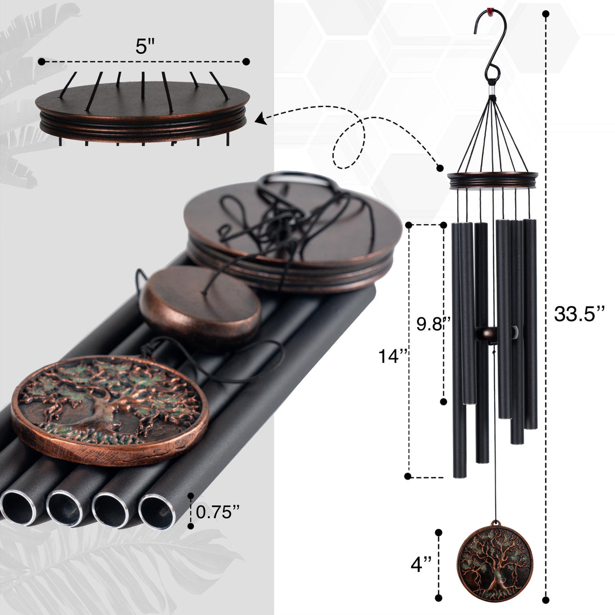 Tree of Life Vintage Wind Chime – 34 & 48 in