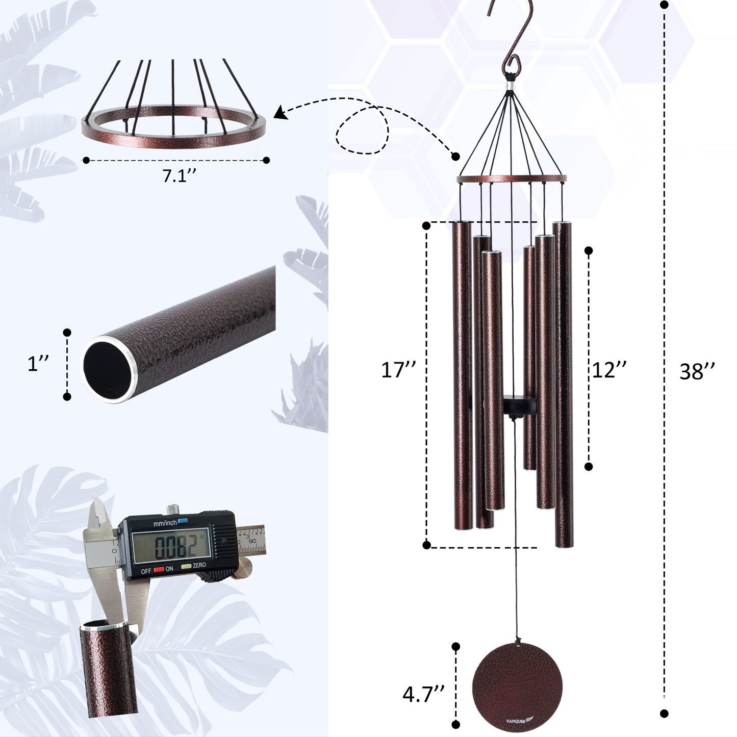 38" Wind Chimes for Outside Deep Tone Bronze