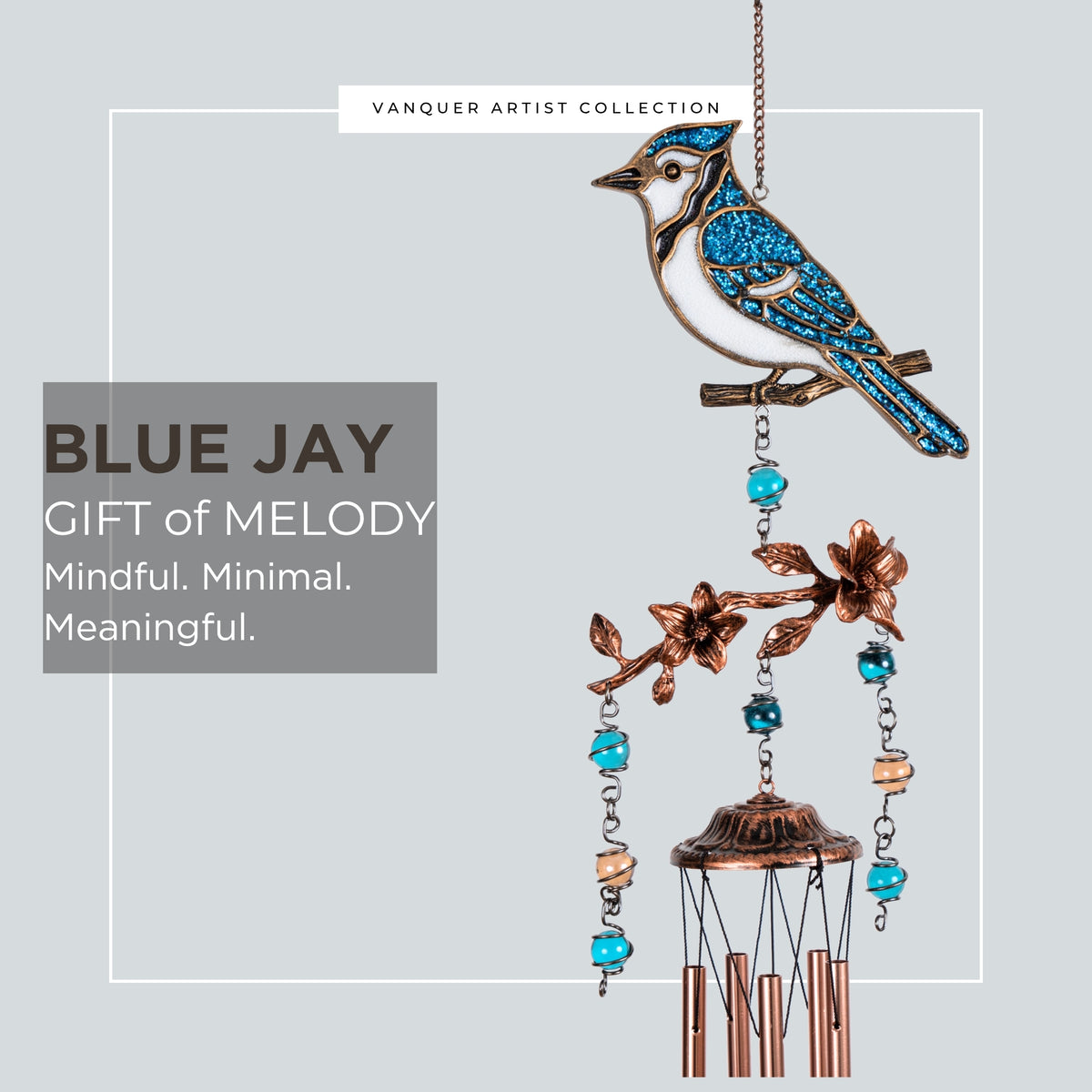 Blue Jay Wind Chimes Gift for Mom | 32" Outdoor Porch Decor | Memorial Sympathy | Mother's Day Gift| BlueJay