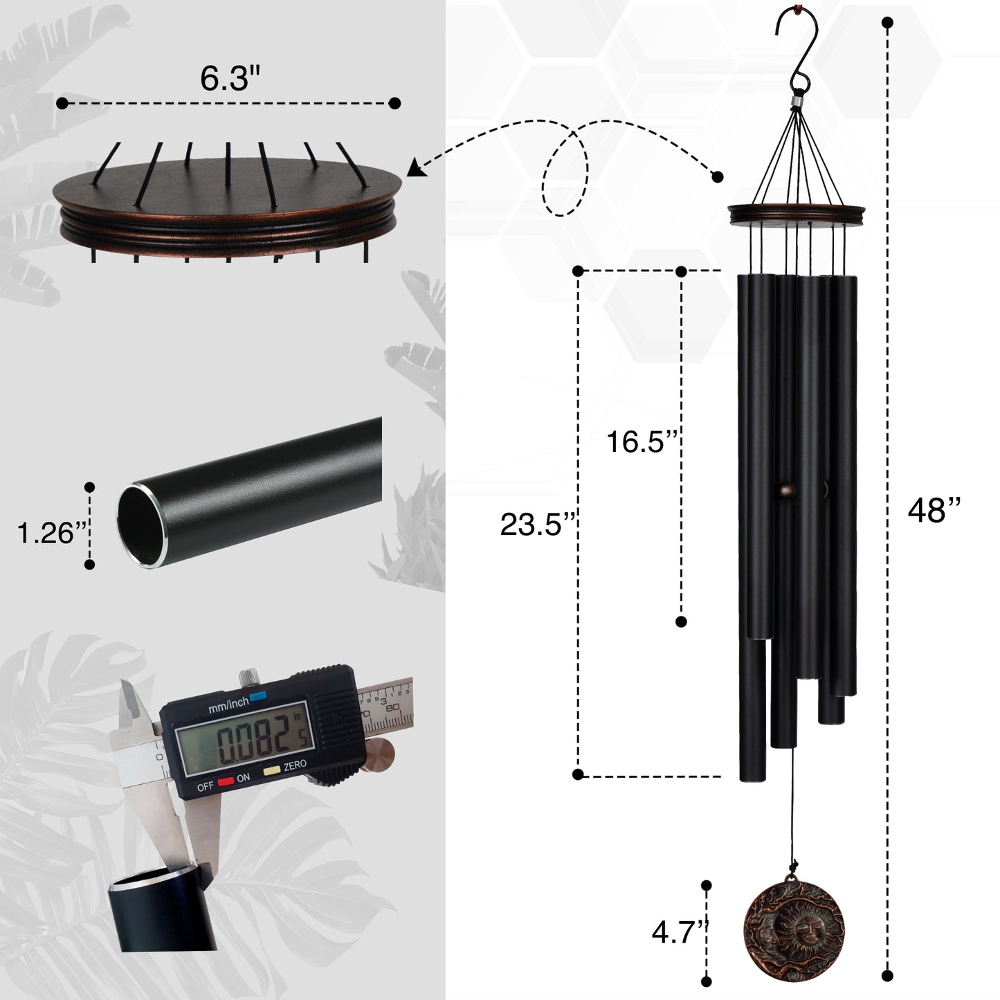 48 in Sun & Moon Deep Tone Wind Chime – Vintage Black