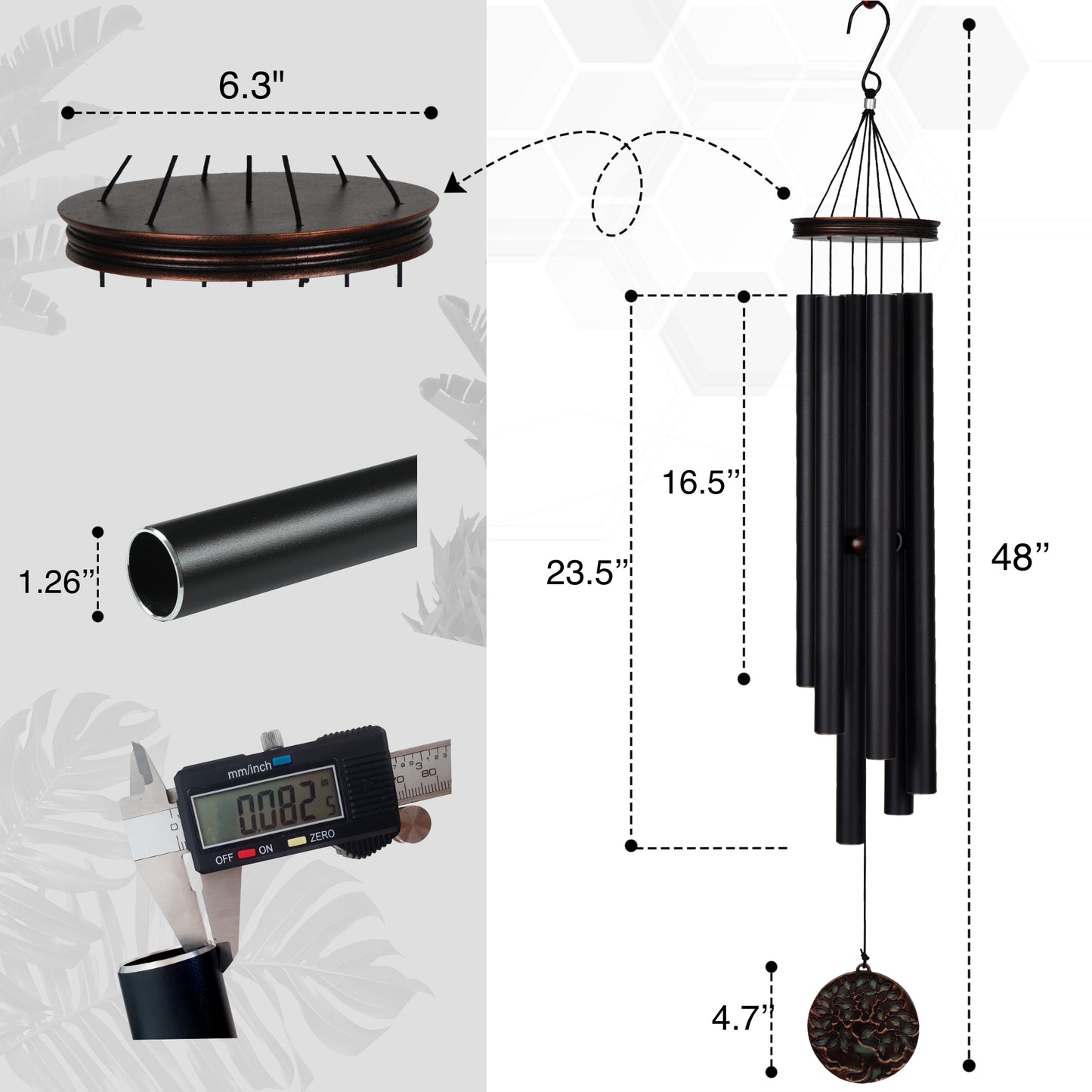 46“ Large Wind Chimes for Outside Deep Tone, Tree of Life - B, Vintage Black