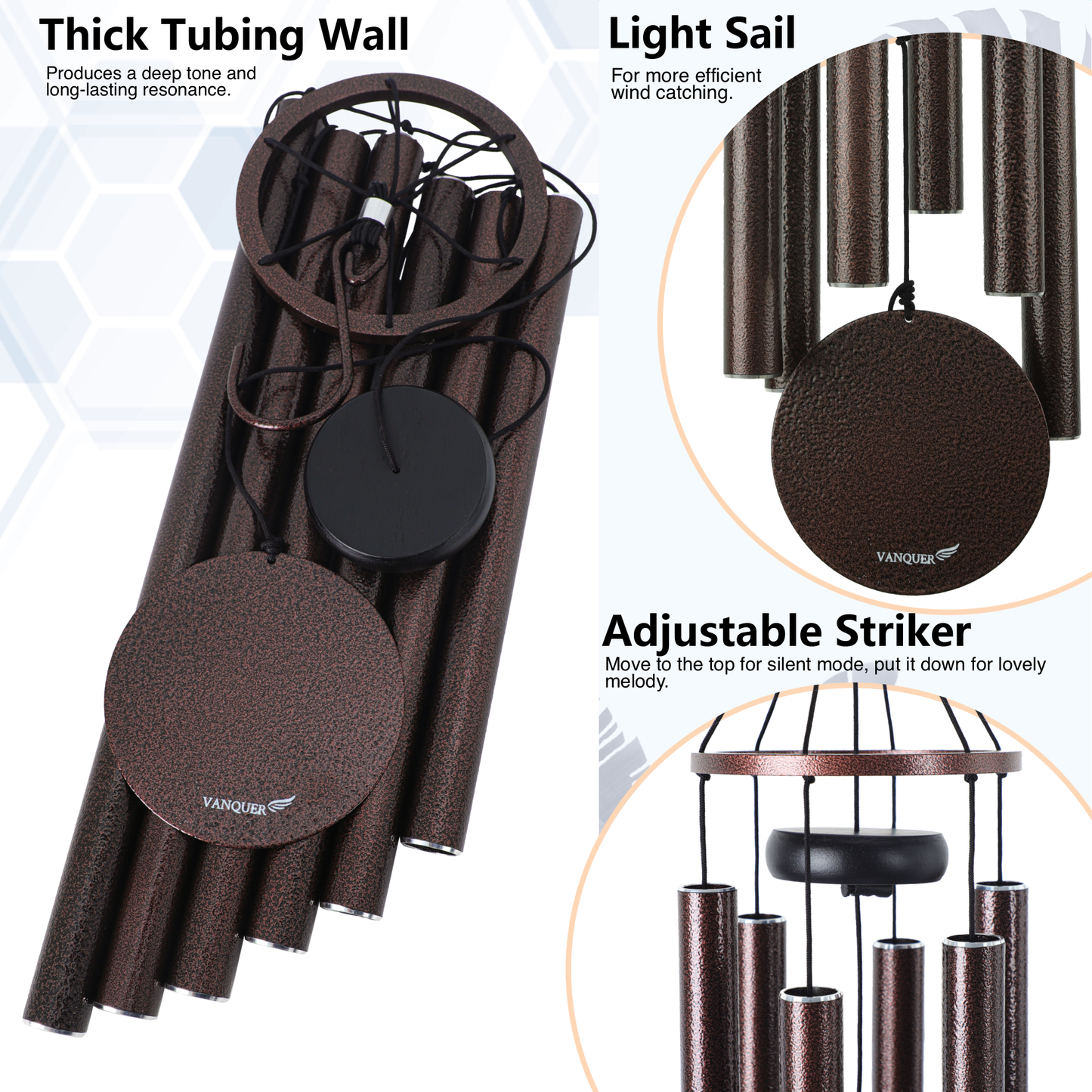 38" Wind Chimes for Outside Deep Tone Bronze