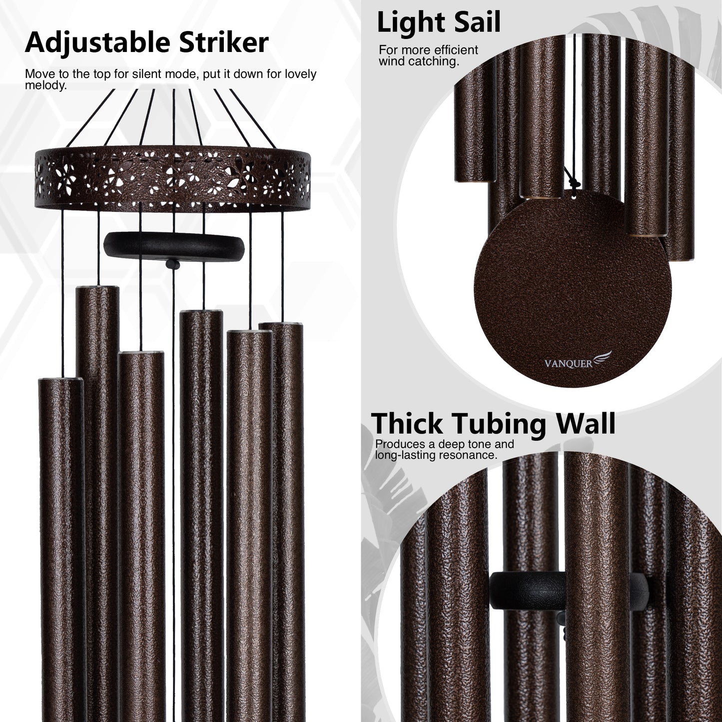 58'' Extra Large Wind Chimes for Outside Deep Tone, Hollow Pattern Designer Chimes, Bronze