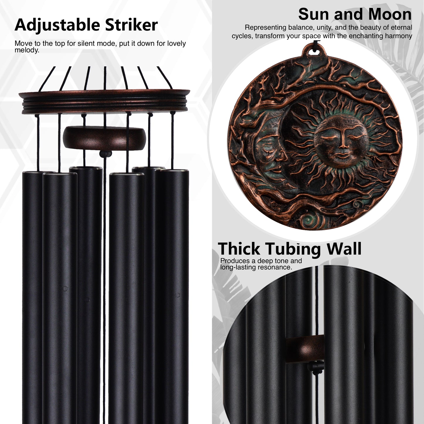 48 in Sun & Moon Deep Tone Wind Chime – Vintage Black