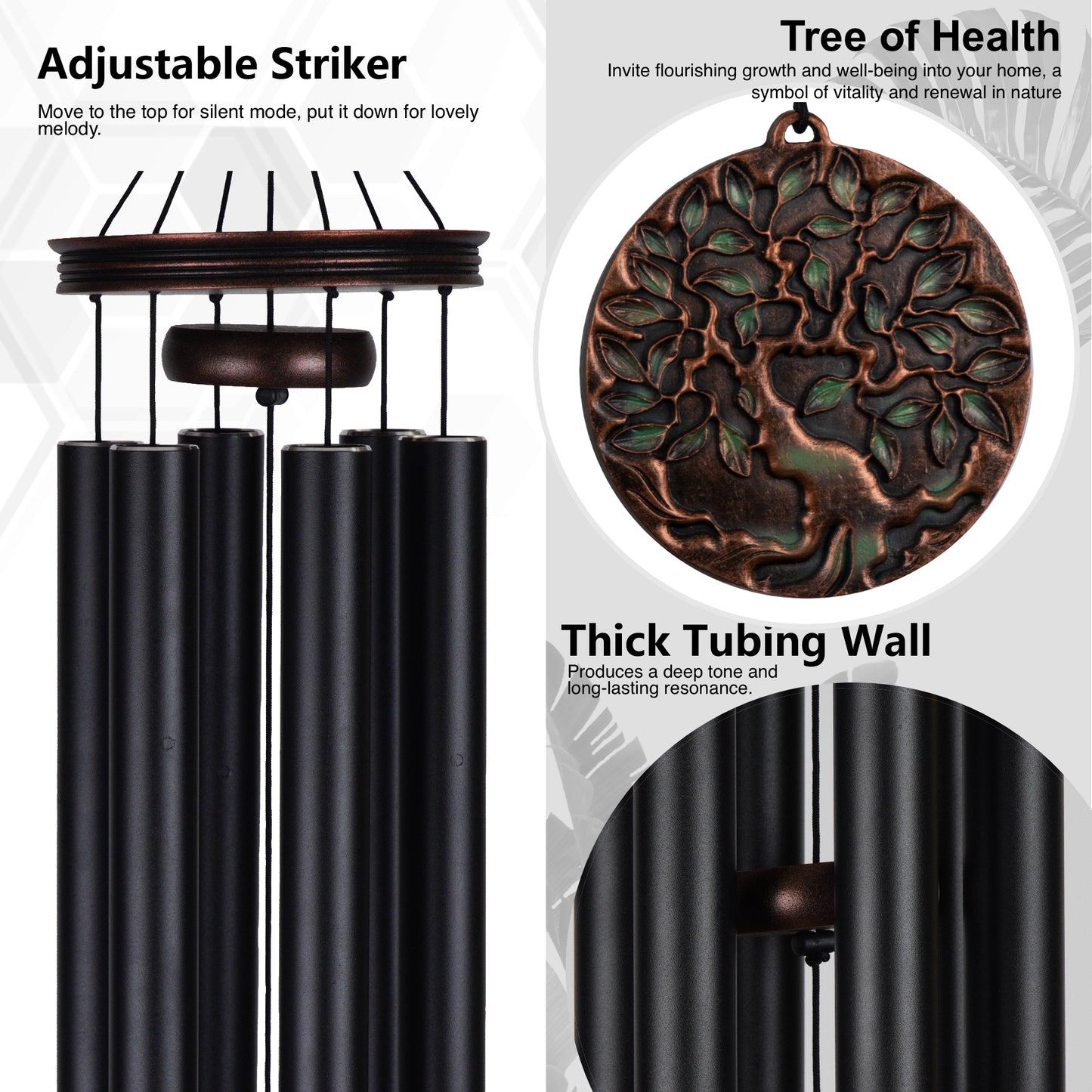 46“ Large Wind Chimes for Outside Deep Tone, Tree of Life - B, Vintage Black