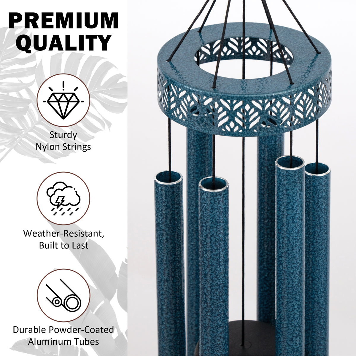 38 in Water Vein Blue Leaf Cut Deep Tone Wind Chime