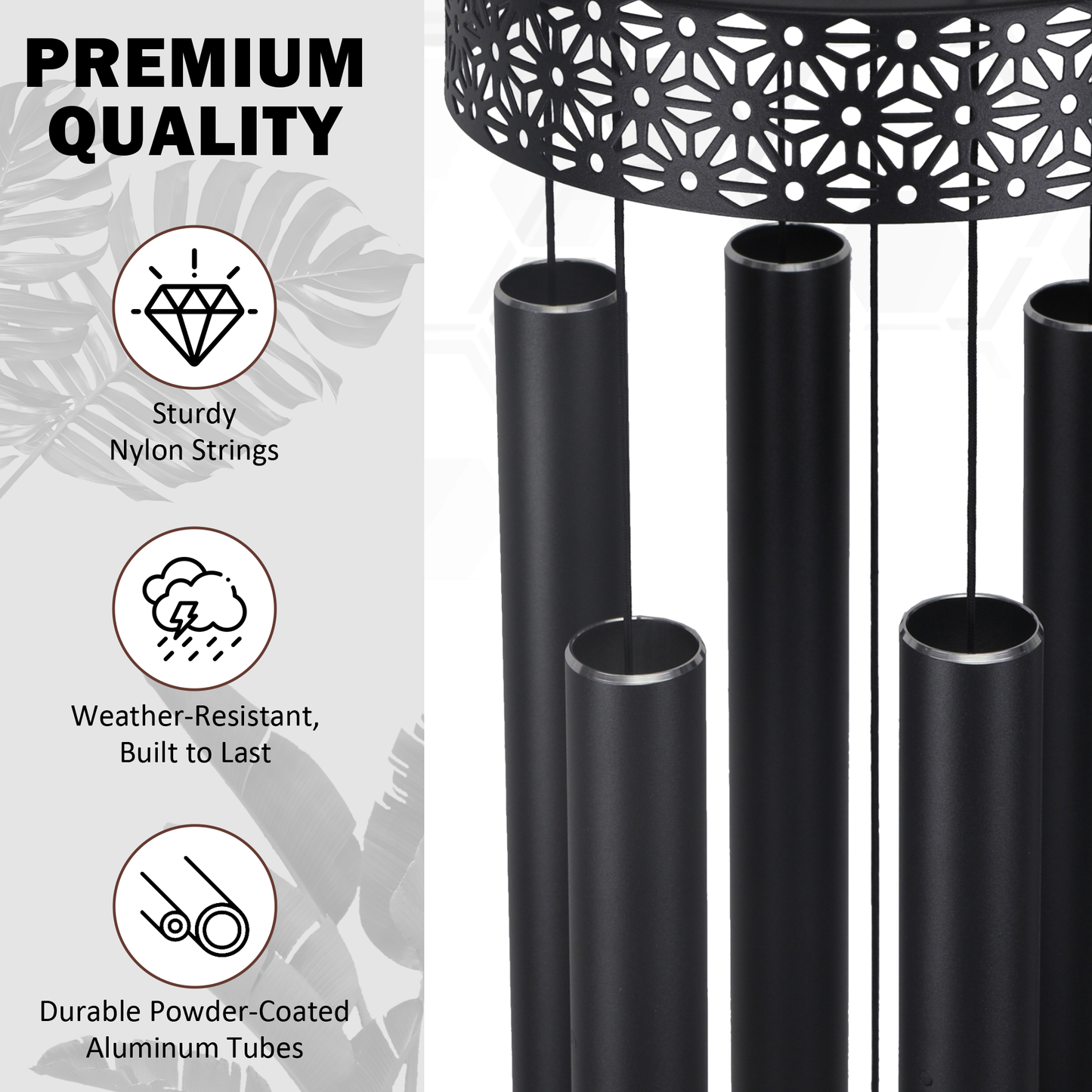 58'' Extra Large Wind Chimes for Outside Deep Tone, Hollow Pattern Designer Chimes, Black