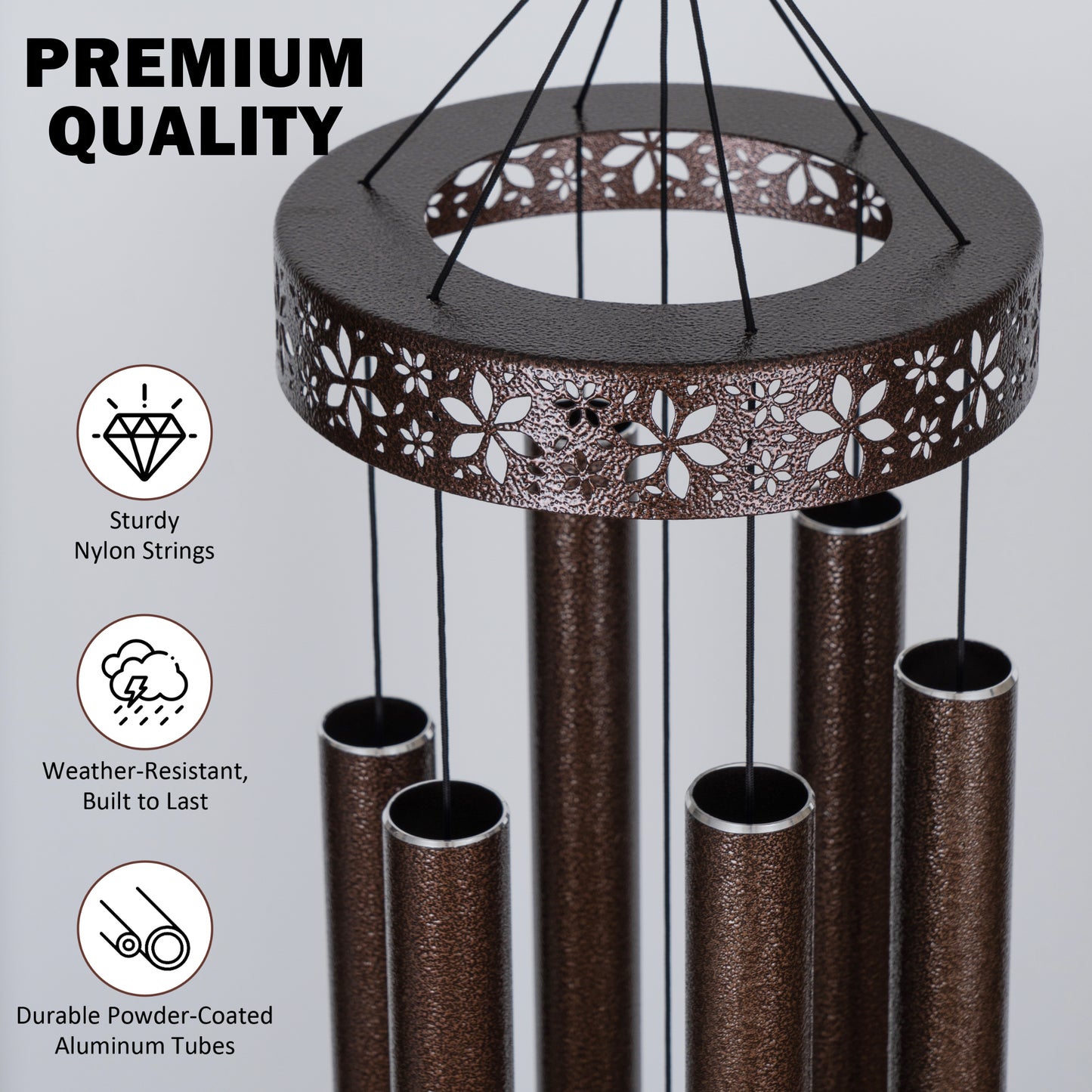 58'' Extra Large Wind Chimes for Outside Deep Tone, Hollow Pattern Designer Chimes, Bronze