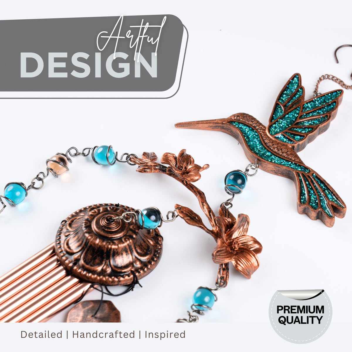 Hummingbird Wind Chimes for Outside | Bring Joy to Your Garden | Gift for Mom | 32" Outdoor Porch Patio Decor | Hummingbird Gifts for Women (Turquoise)