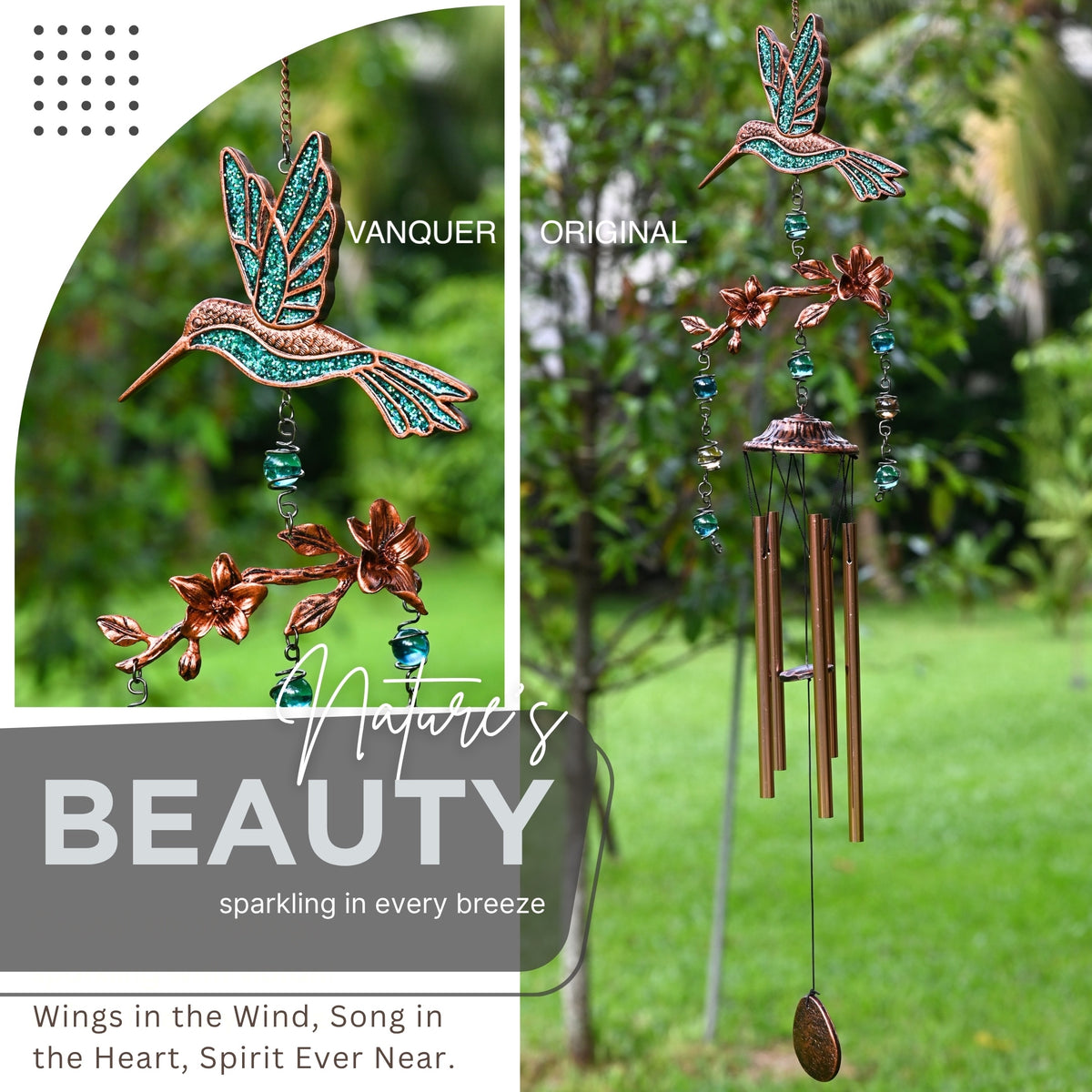 Hummingbird Wind Chimes for Outside | Bring Joy to Your Garden | Gift for Mom | 32" Outdoor Porch Patio Decor | Hummingbird Gifts for Women (Turquoise)