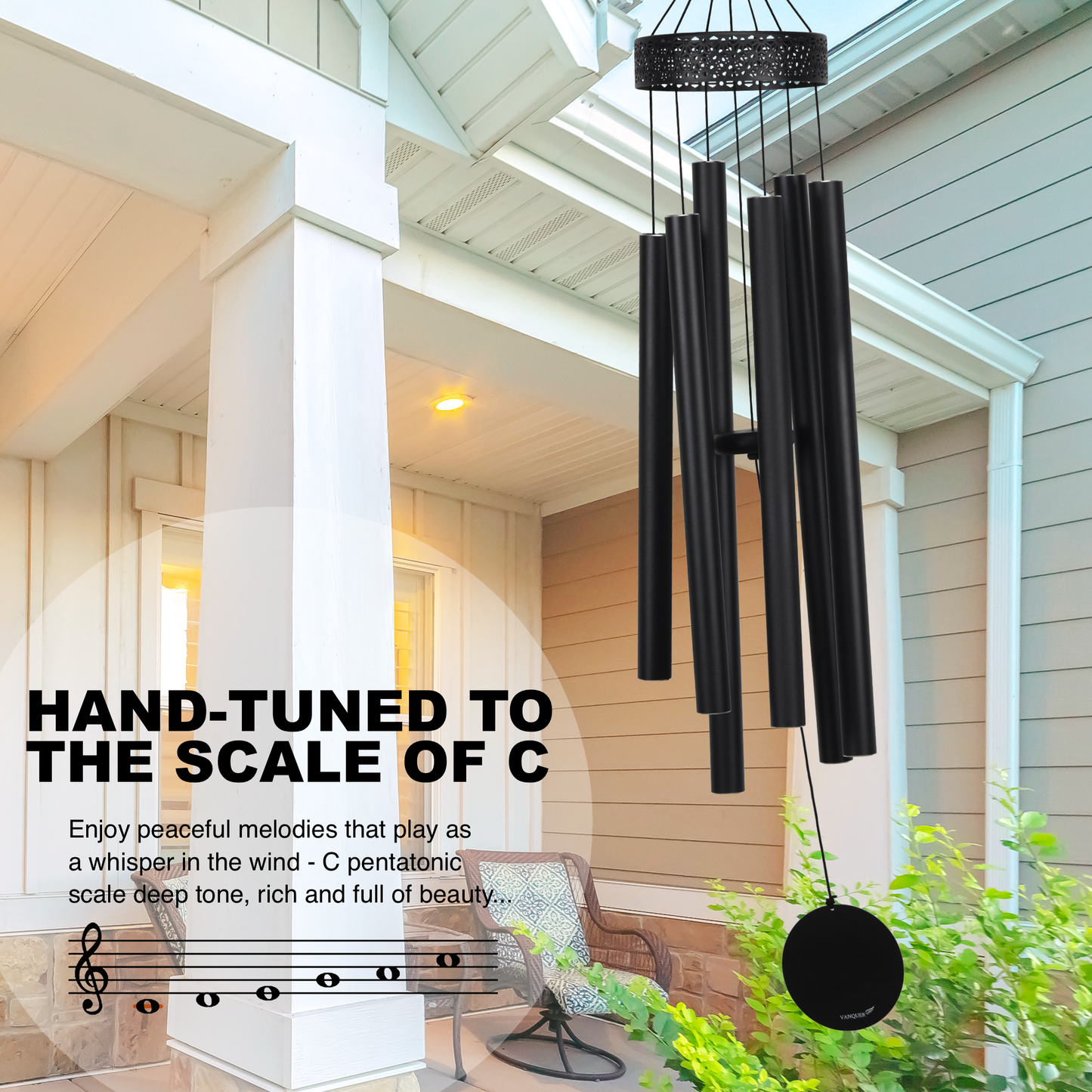 48'' Large Wind Chimes for Outside Deep Tone, Hollow Pattern Designer Chimes, Black