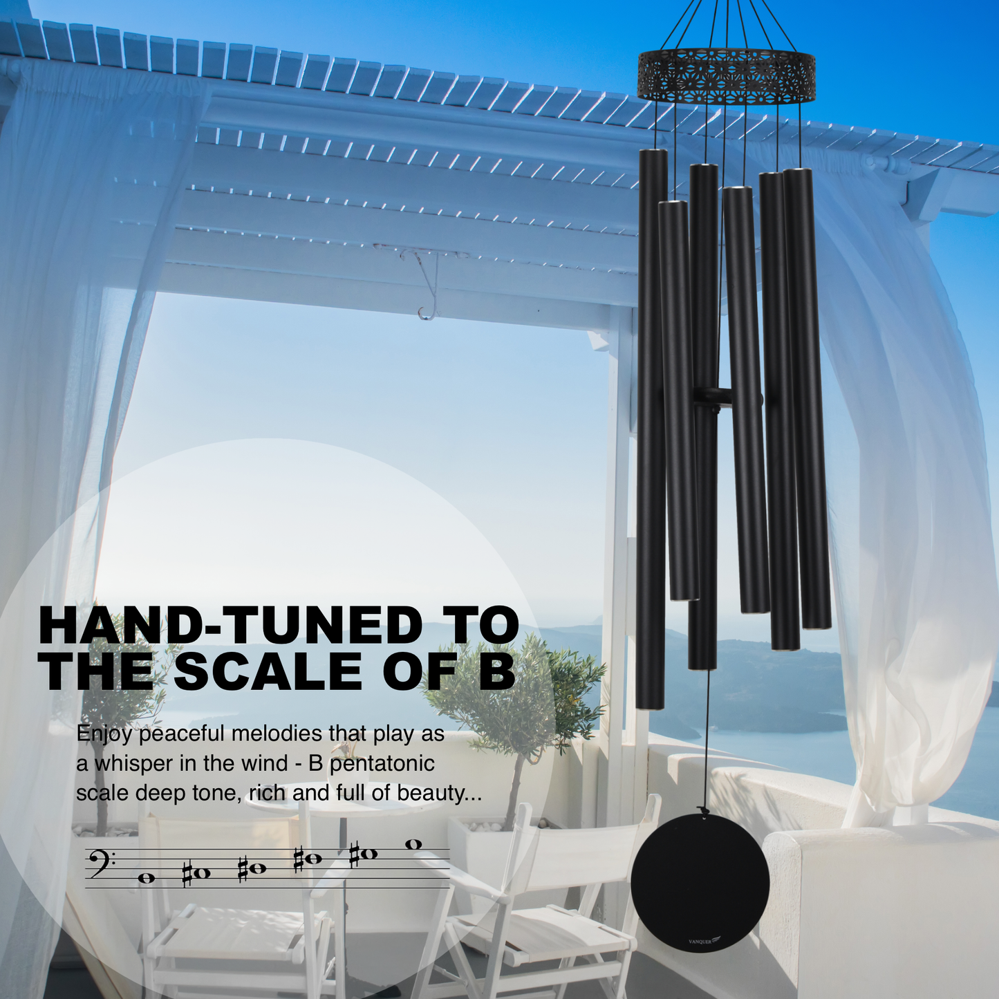 58'' Extra Large Wind Chimes for Outside Deep Tone, Hollow Pattern Designer Chimes, Black