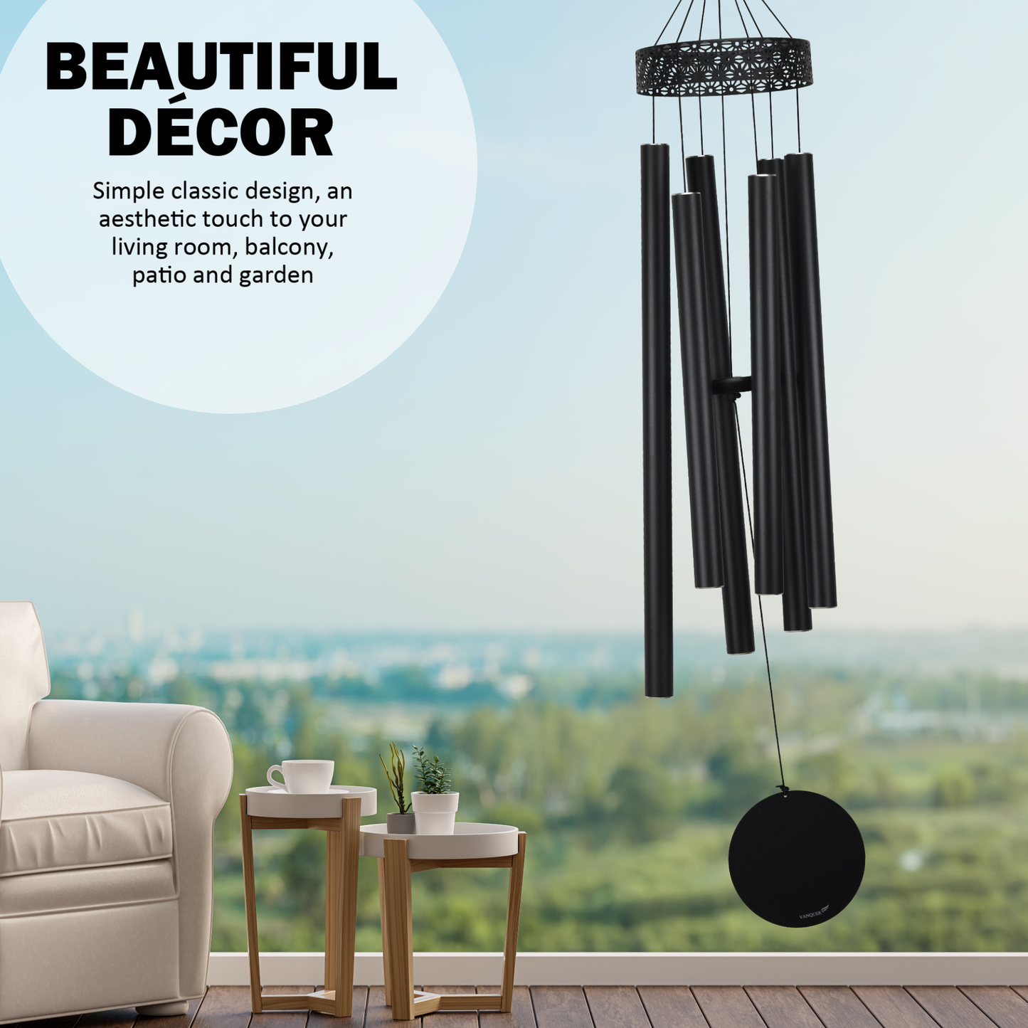 58'' Extra Large Wind Chimes for Outside Deep Tone, Hollow Pattern Designer Chimes, Black