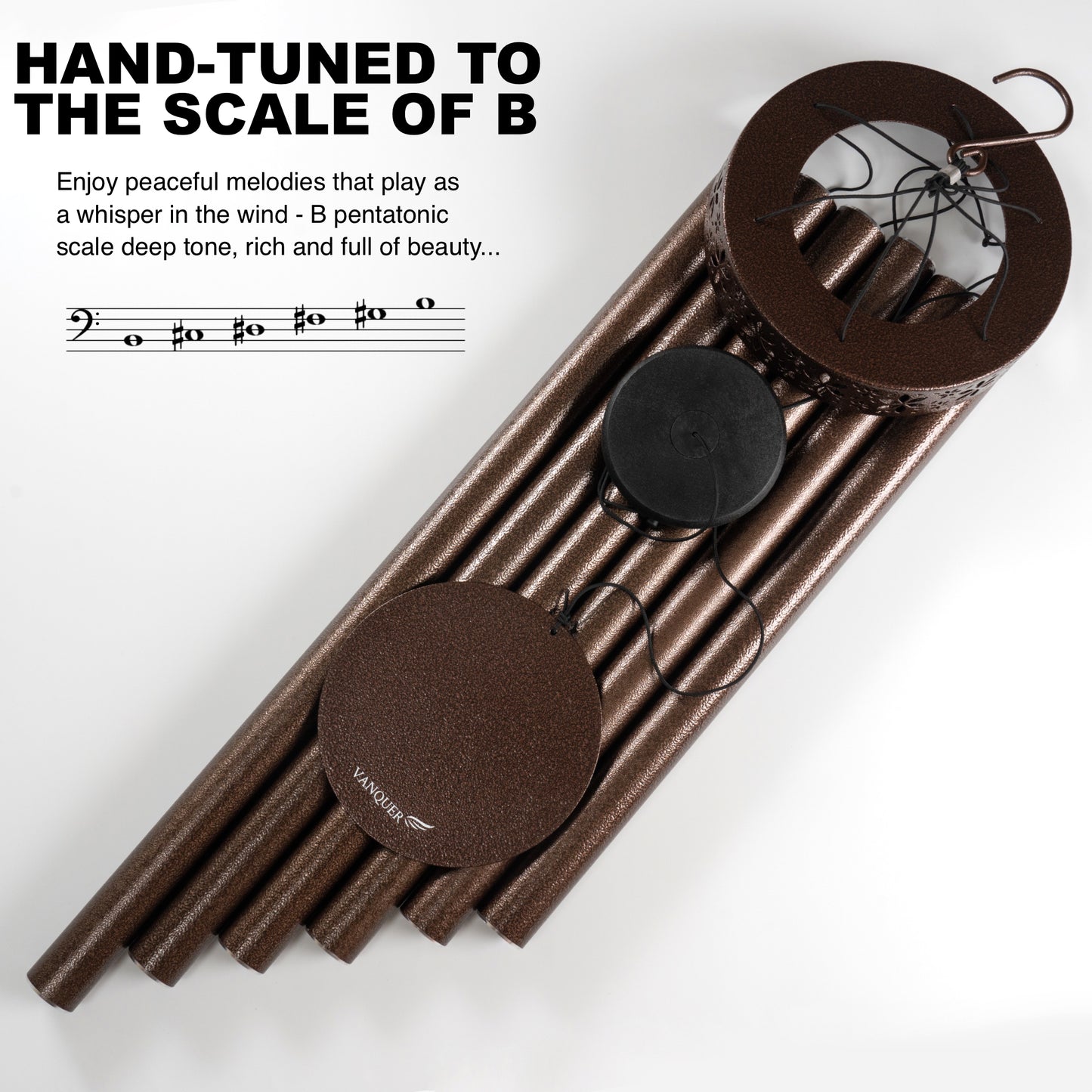58'' Extra Large Wind Chimes for Outside Deep Tone, Hollow Pattern Designer Chimes, Bronze