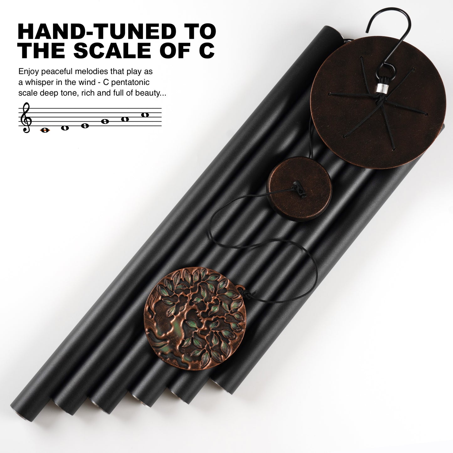 46“ Large Wind Chimes for Outside Deep Tone, Tree of Life - B, Vintage Black