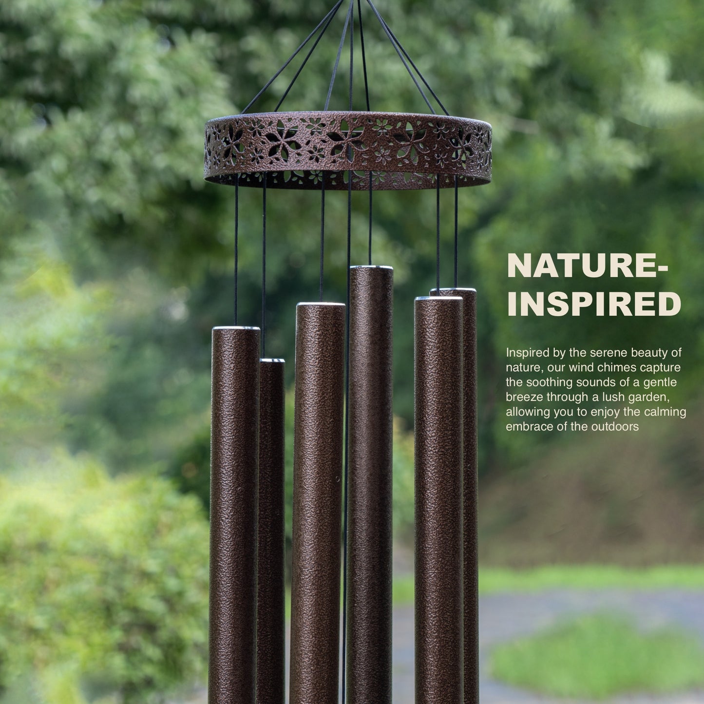 58'' Extra Large Wind Chimes for Outside Deep Tone, Hollow Pattern Designer Chimes, Bronze