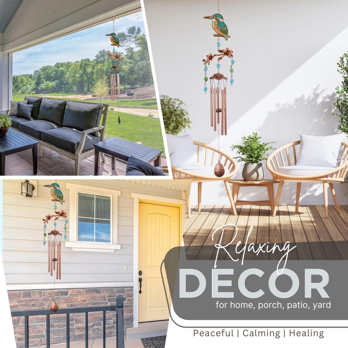 KingFisher Wind Chimes Gift for Mom | 32" Outdoor Porch Decor | Memorial Sympathy | Mother's Day Gift | Bird Lover Gift