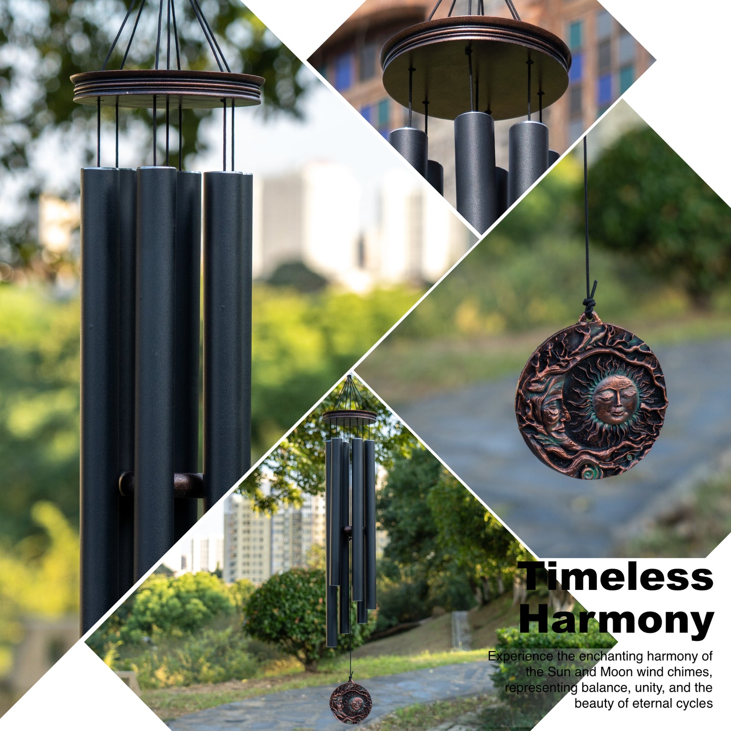 46“ Large Wind Chimes for Outside Deep Tone, Sun and Moon, Vintage Black