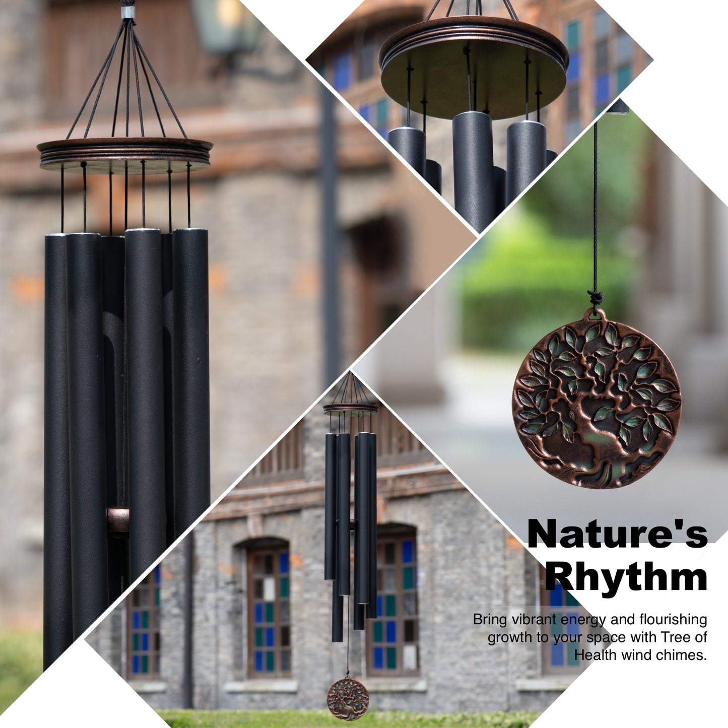 46“ Large Wind Chimes for Outside Deep Tone, Tree of Life - B, Vintage Black