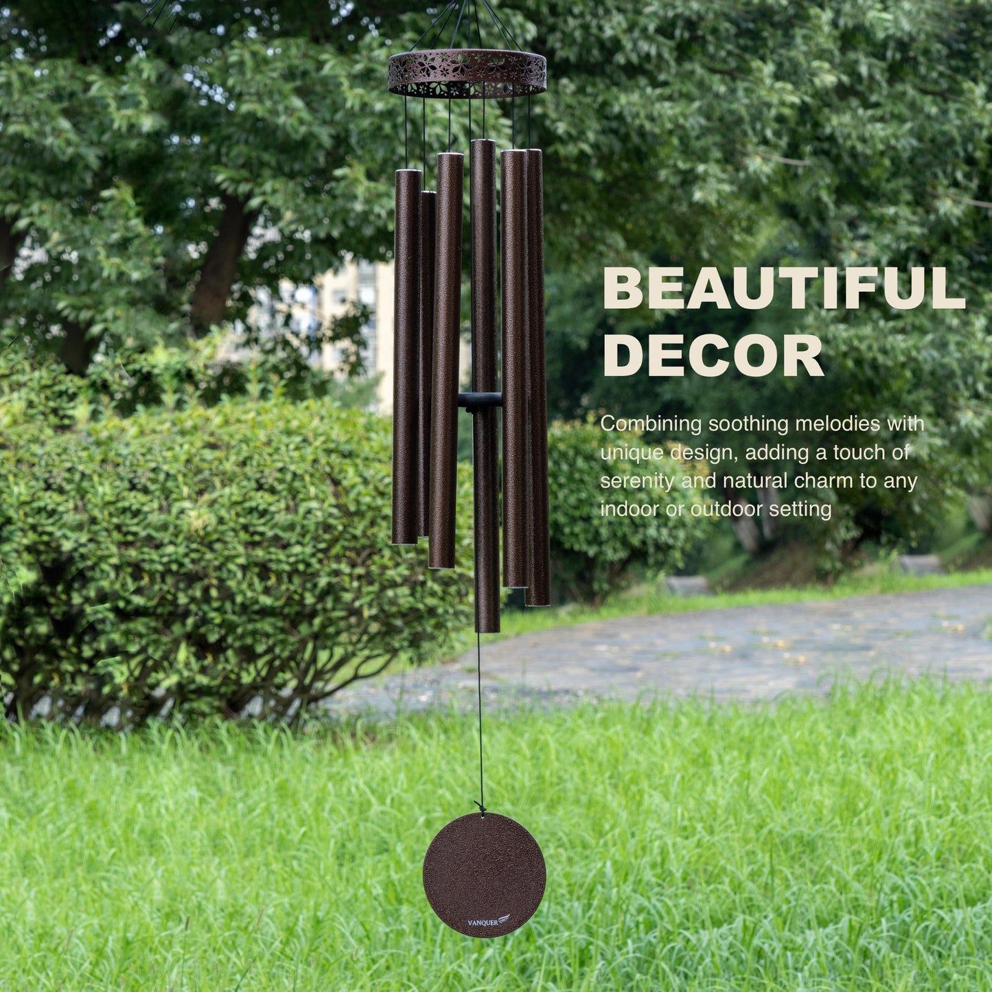 48'' Large Wind Chimes for Outside Deep Tone, Hollow Pattern Designer Chimes, Bronze