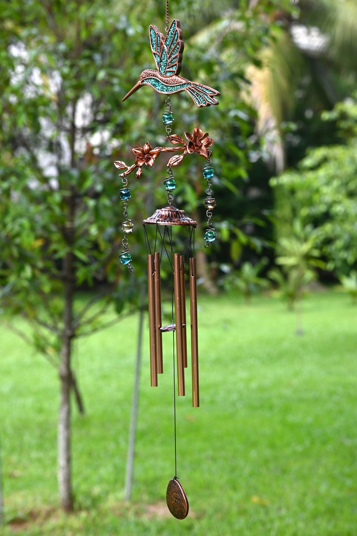Hummingbird Wind Chimes for Outside | Bring Joy to Your Garden | Gift for Mom | 32" Outdoor Porch Patio Decor | Hummingbird Gifts for Women (Turquoise)