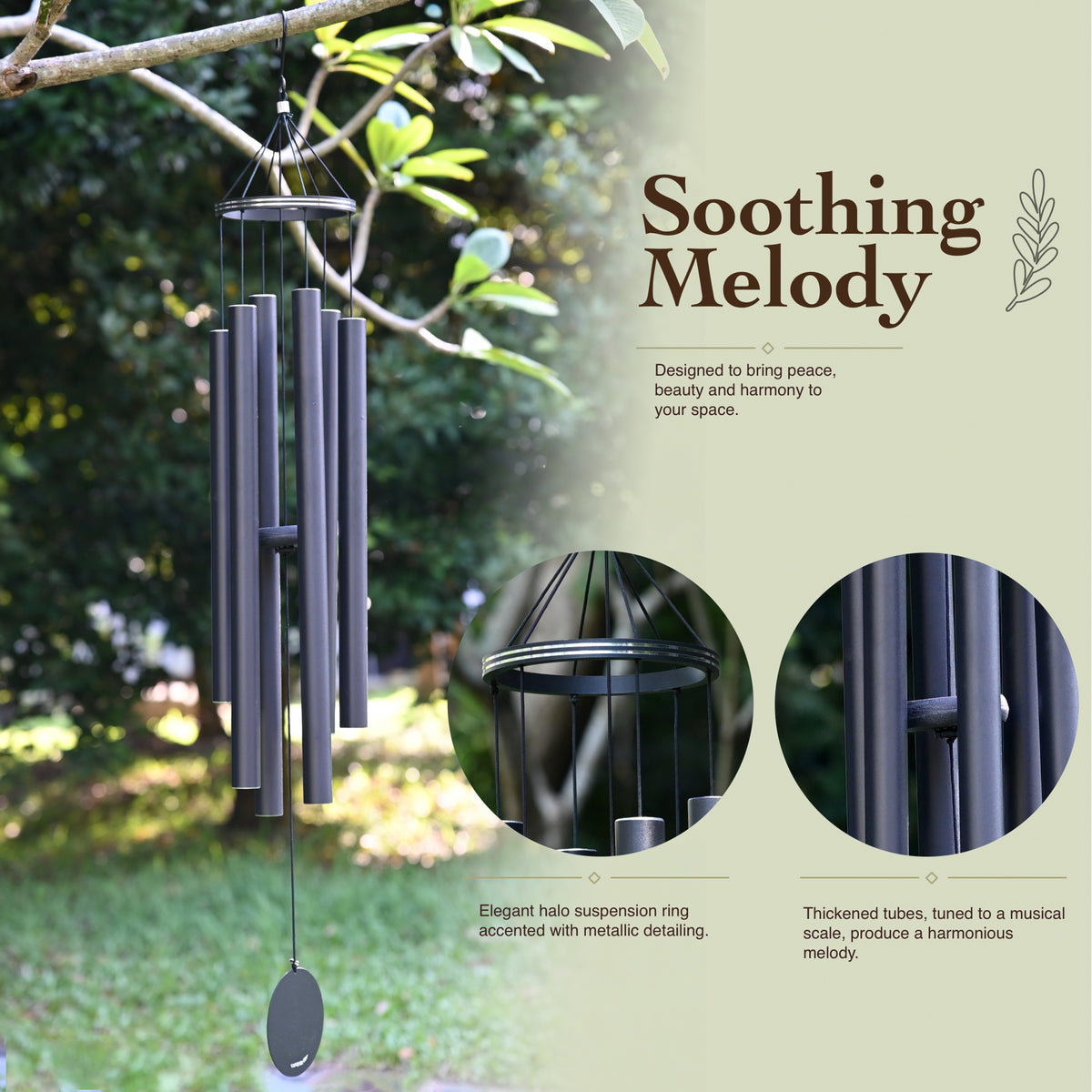 48 in Black Metal Ring Deep Tone Wind Chime