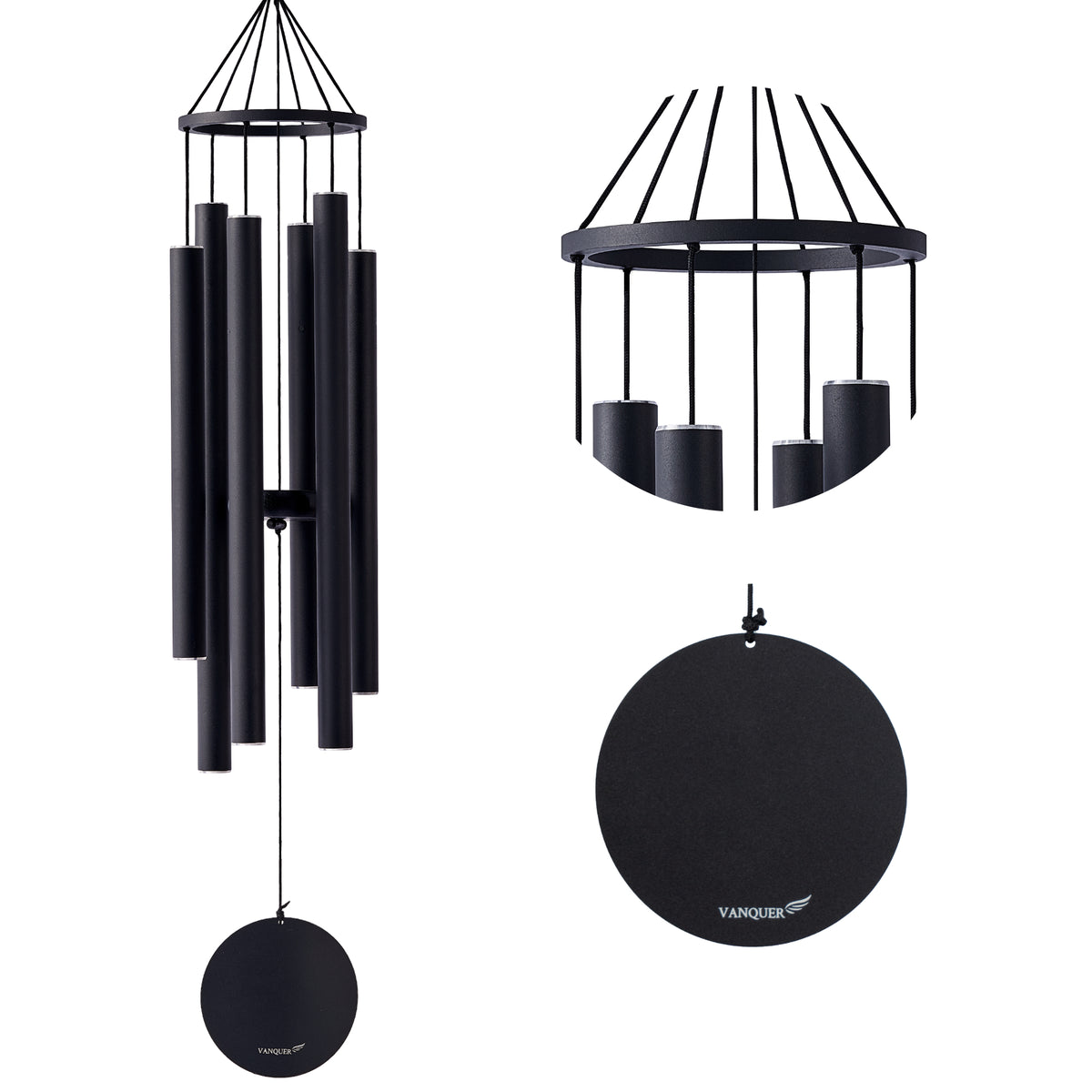 38 in Satin Black Metal Ring Deep Tone Wind Chime