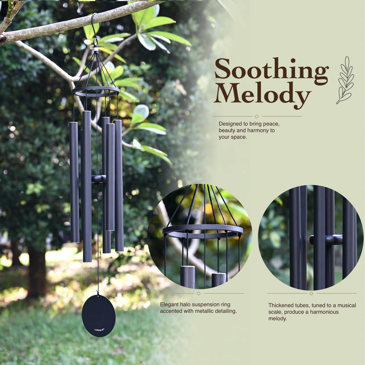 38 in Satin Black Metal Ring Deep Tone Wind Chime