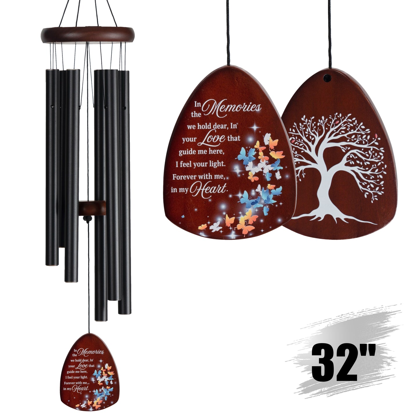 Memorial Wind Chimes for Loss of Loved One, Windchimes in Memory of a Loved One, Sympathy Gift Baskets, Bereavement Condolence Gifts, Memorial Gifts for Loss of Mom, 32" Sympathy Butterfly, Black