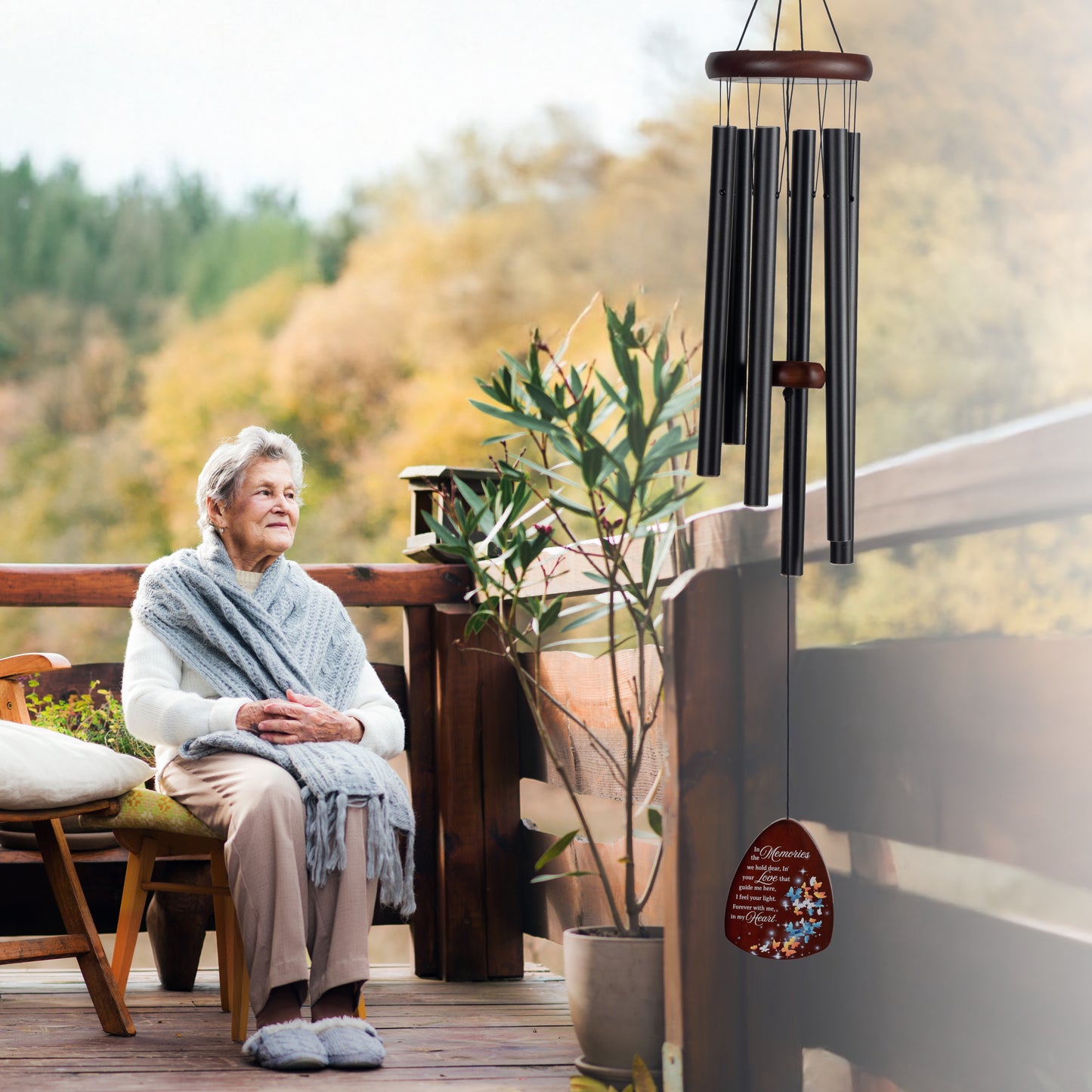 Memorial Wind Chimes for Loss of Loved One, Windchimes in Memory of a Loved One, Sympathy Gift Baskets, Bereavement Condolence Gifts, Memorial Gifts for Loss of Mom, 32" Sympathy Butterfly, Black