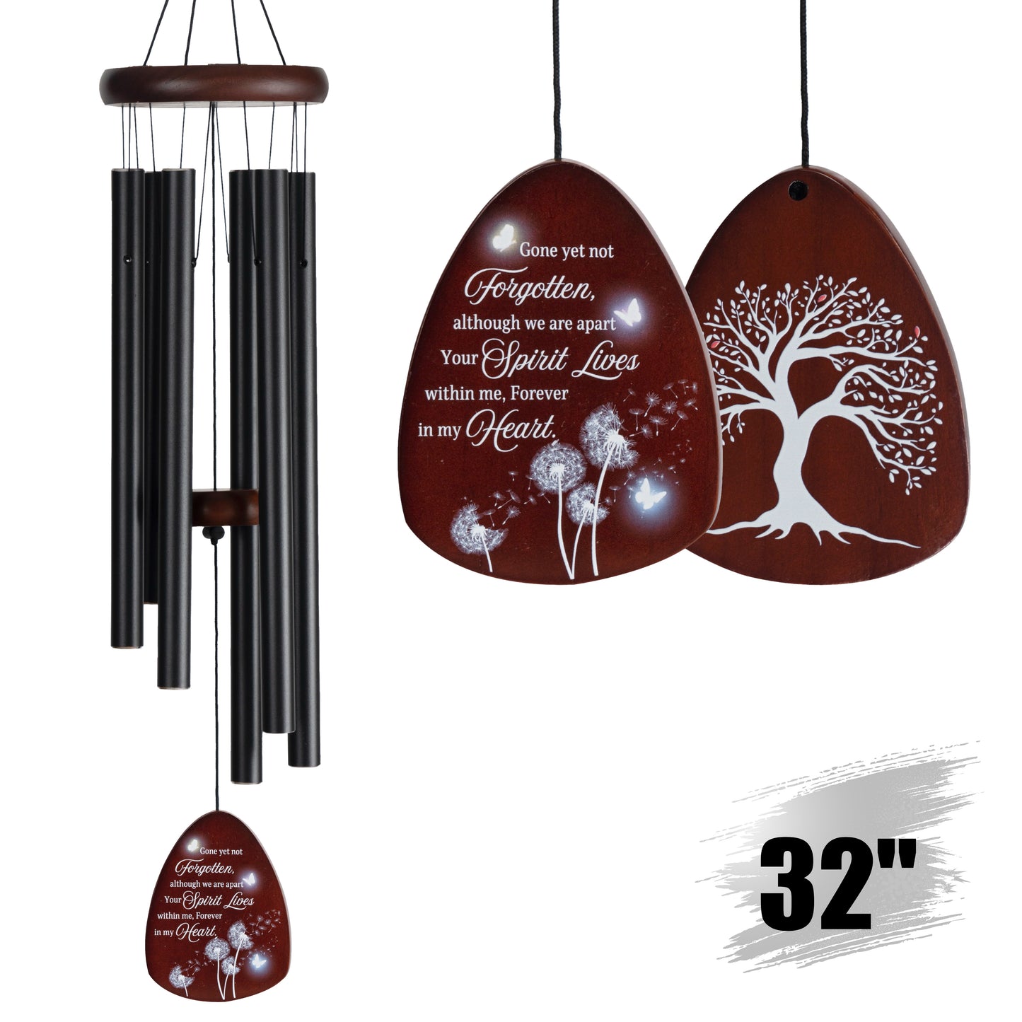 Memorial Wind Chimes for Loss of Loved One, Windchimes in Memory of a Loved One, Sympathy Gift Baskets, Bereavement Condolence Gifts, Memorial Gifts for Loss of Mom, 32" Sympathy Dandelion, Black