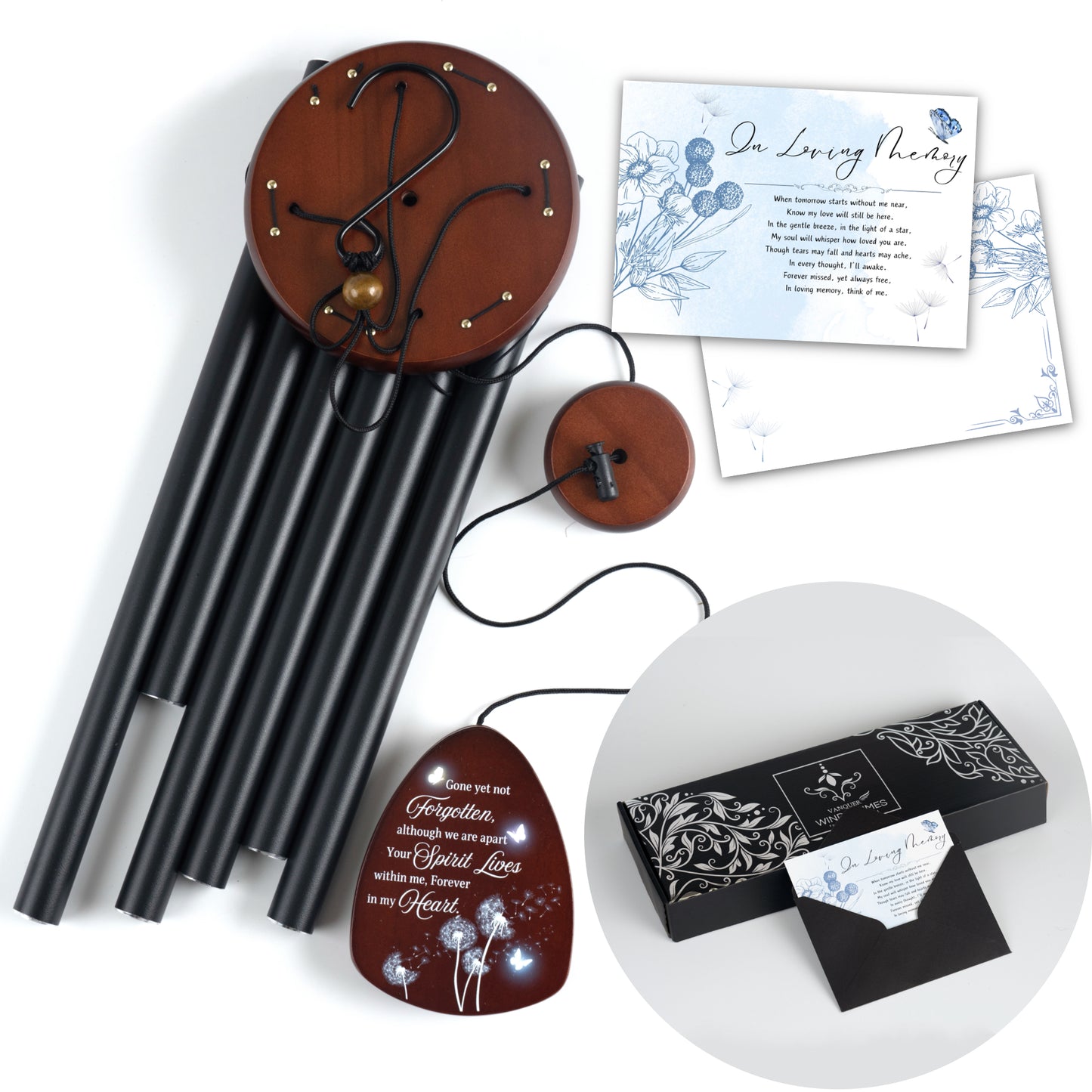 Memorial Wind Chimes for Loss of Loved One, Windchimes in Memory of a Loved One, Sympathy Gift Baskets, Bereavement Condolence Gifts, Memorial Gifts for Loss of Mom, 32" Sympathy Dandelion, Black