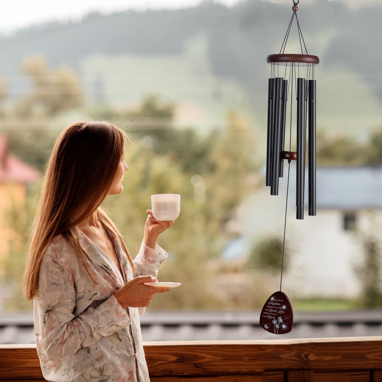 Memorial Wind Chimes for Loss of Loved One, Windchimes in Memory of a Loved One, Sympathy Gift Baskets, Bereavement Condolence Gifts, Memorial Gifts for Loss of Mom, 32" Sympathy Dandelion, Black