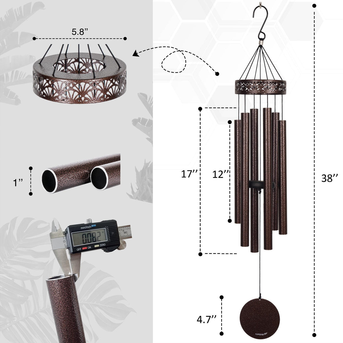 Hollow Aura Bronze Flower Deep Tone Wind Chime – 38, 48 & 58 in