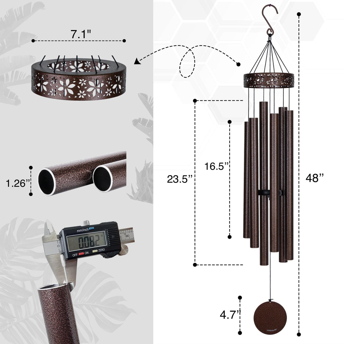 Hollow Aura Bronze Flower Deep Tone Wind Chime – 38, 48 & 58 in