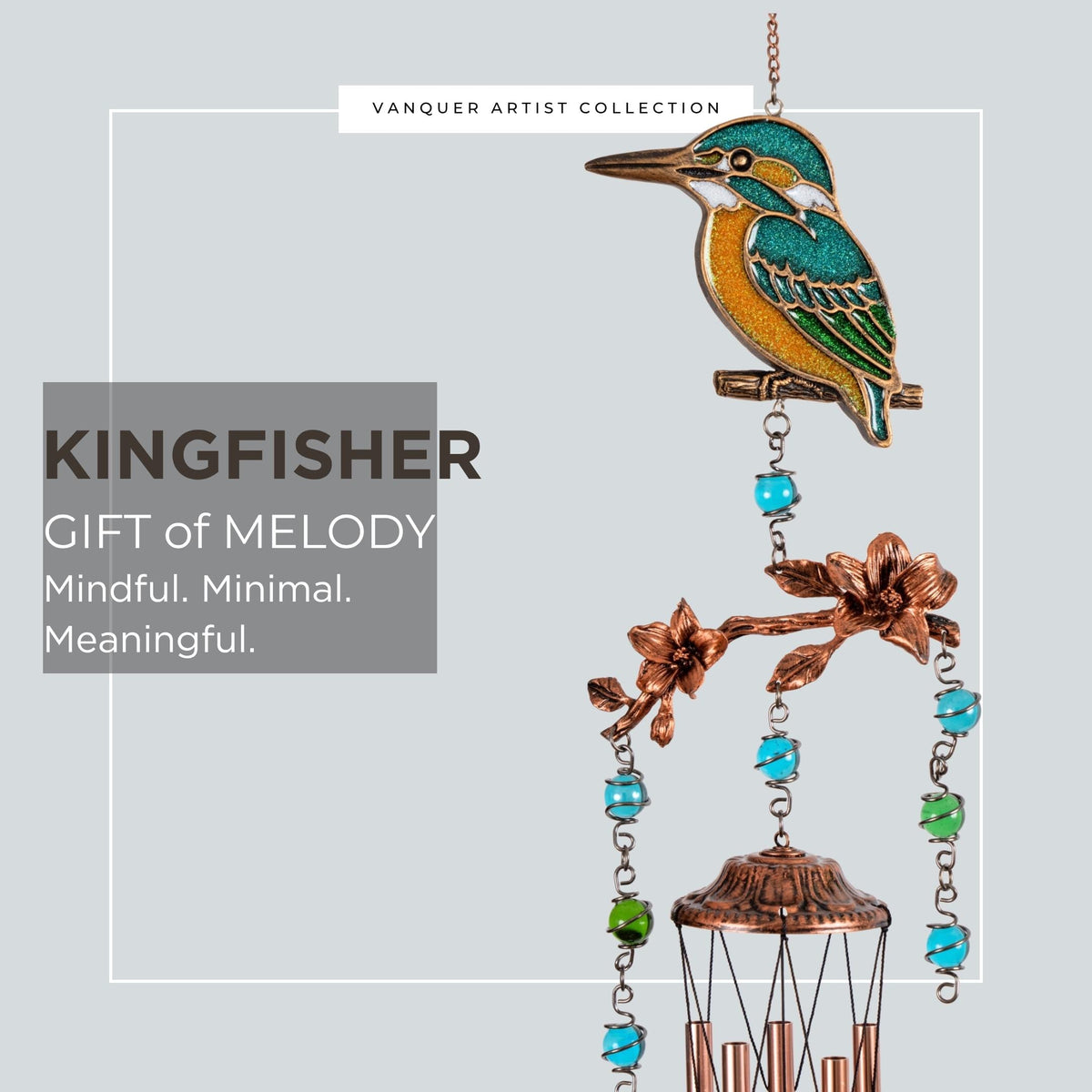 KingFisher Wind Chimes Gift for Mom | 32" Outdoor Porch Decor | Memorial Sympathy | Mother's Day Gift | Bird Lover Gift