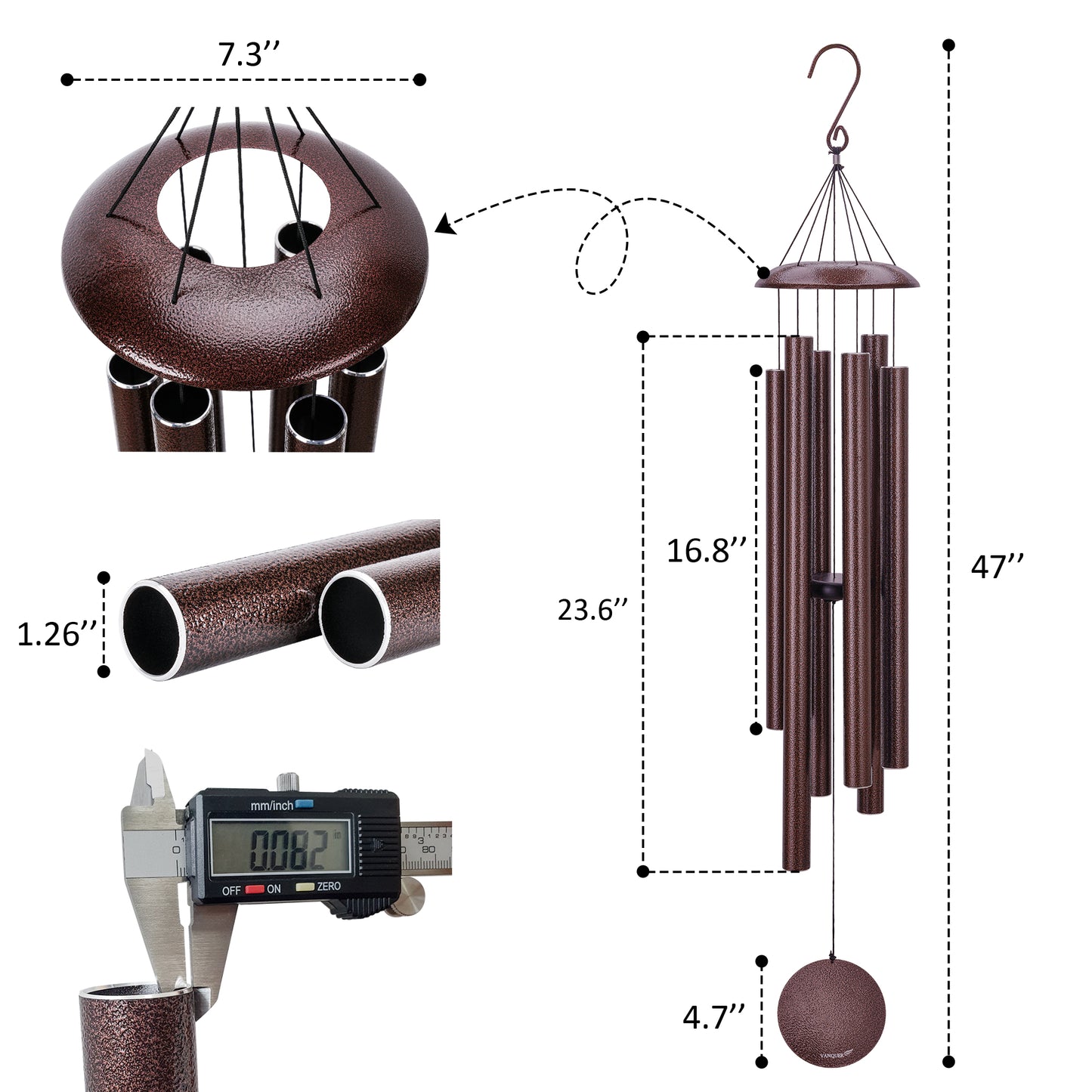 48” Large Wind Chimes for Outside Deep Tone, Classic, Bronze