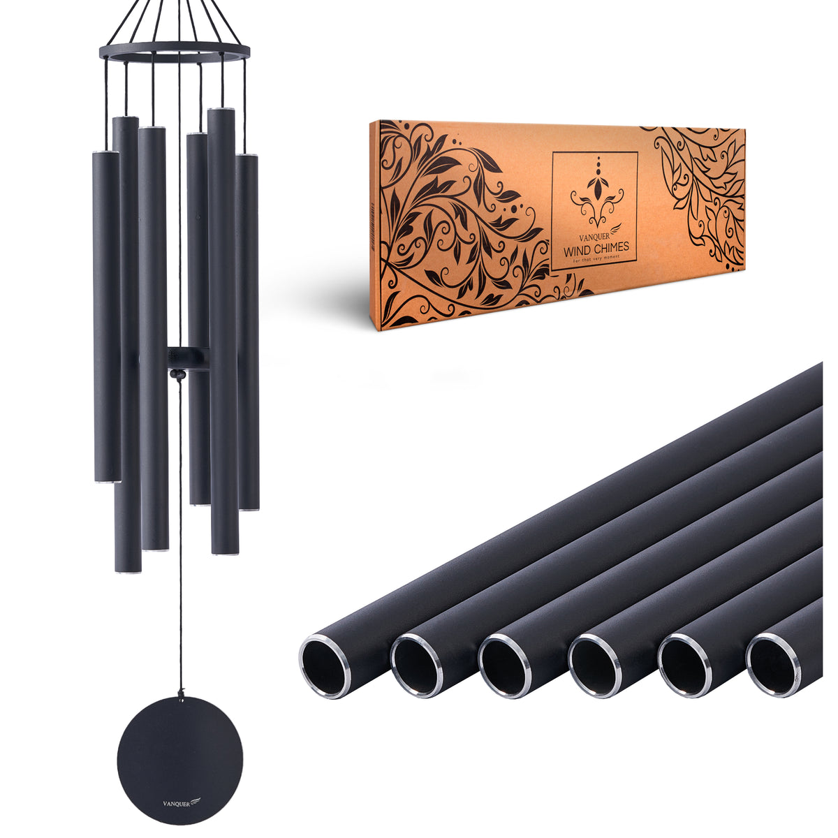 38 in Satin Black Metal Ring Deep Tone Wind Chime