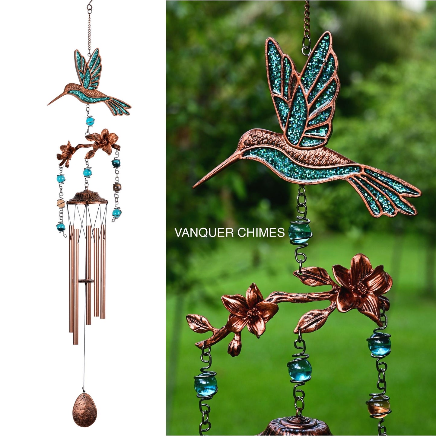 Hummingbird Wind Chimes for Outside | Bring Joy to Your Garden | Gift for Mom | 32" Outdoor Porch Patio Decor | Hummingbird Gifts for Women