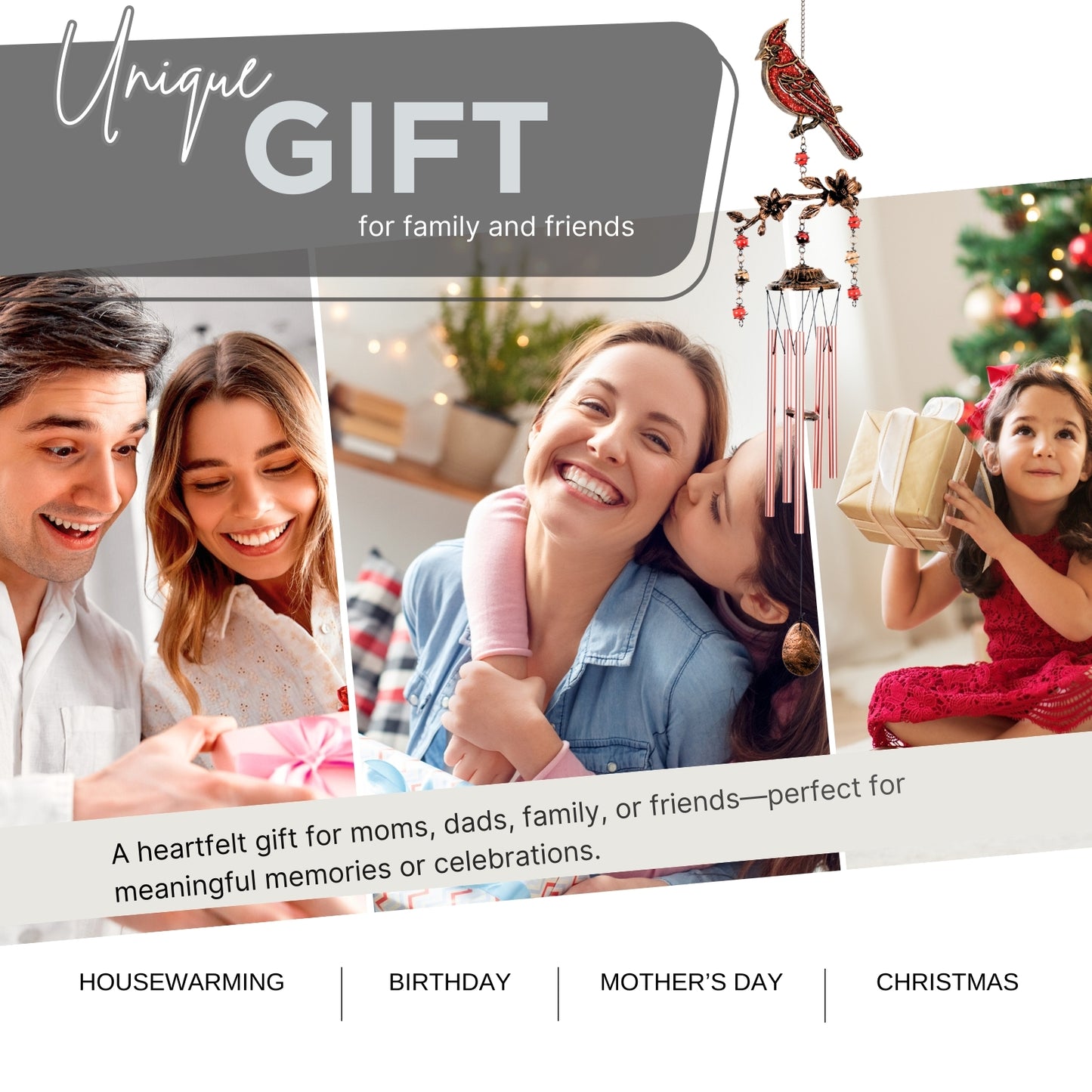 32"Cardinal Wind Chime, Memorial, Sympathy Gift, Yard Art Décor, mother's day gift