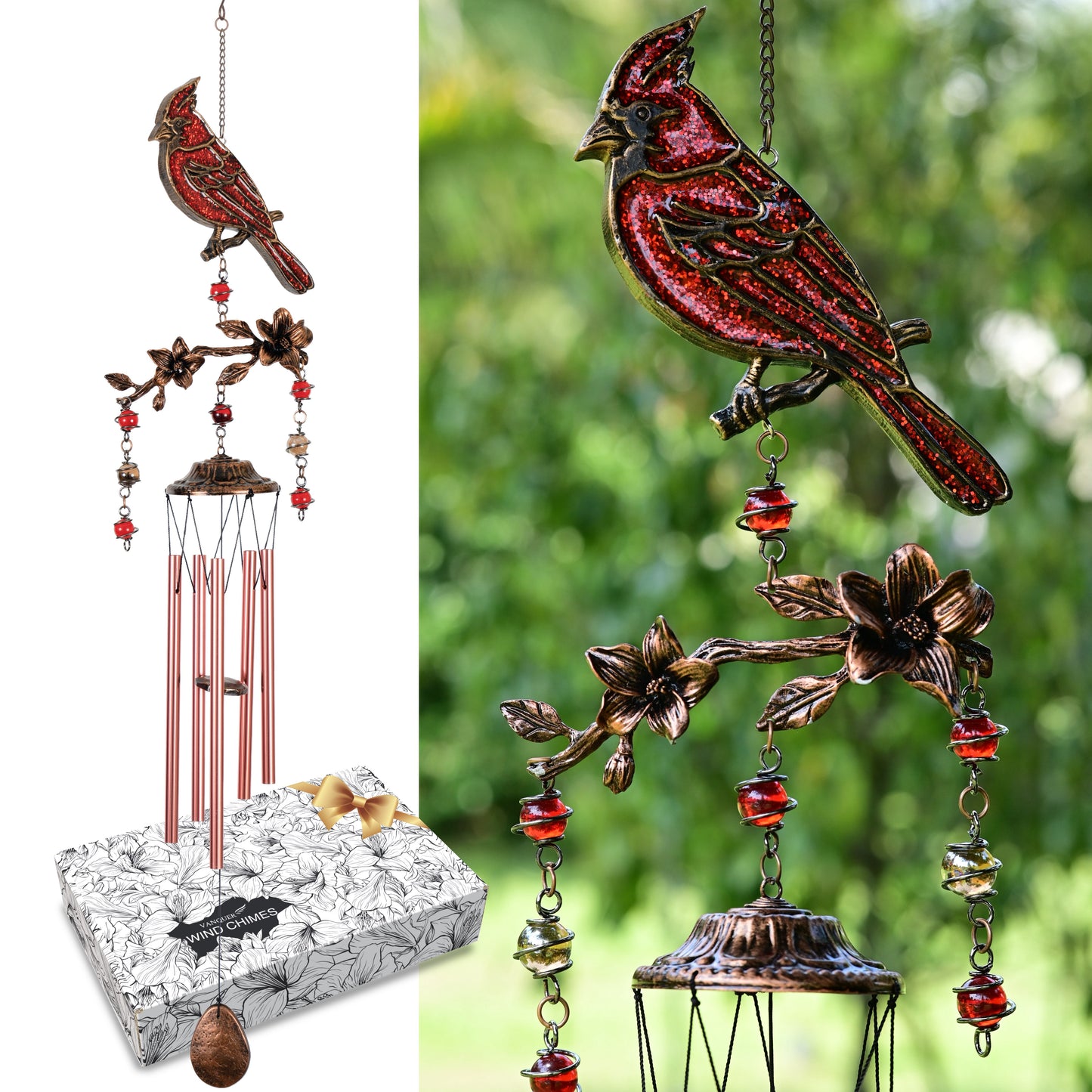 32"Cardinal Wind Chime, Memorial, Sympathy Gift, Yard Art Décor, mother's day gift