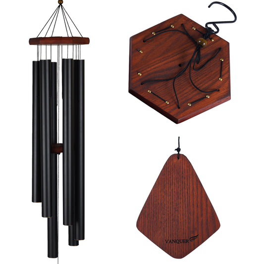 46'' Wind Chimes for Outside Deep Tone Pine Wood, Black