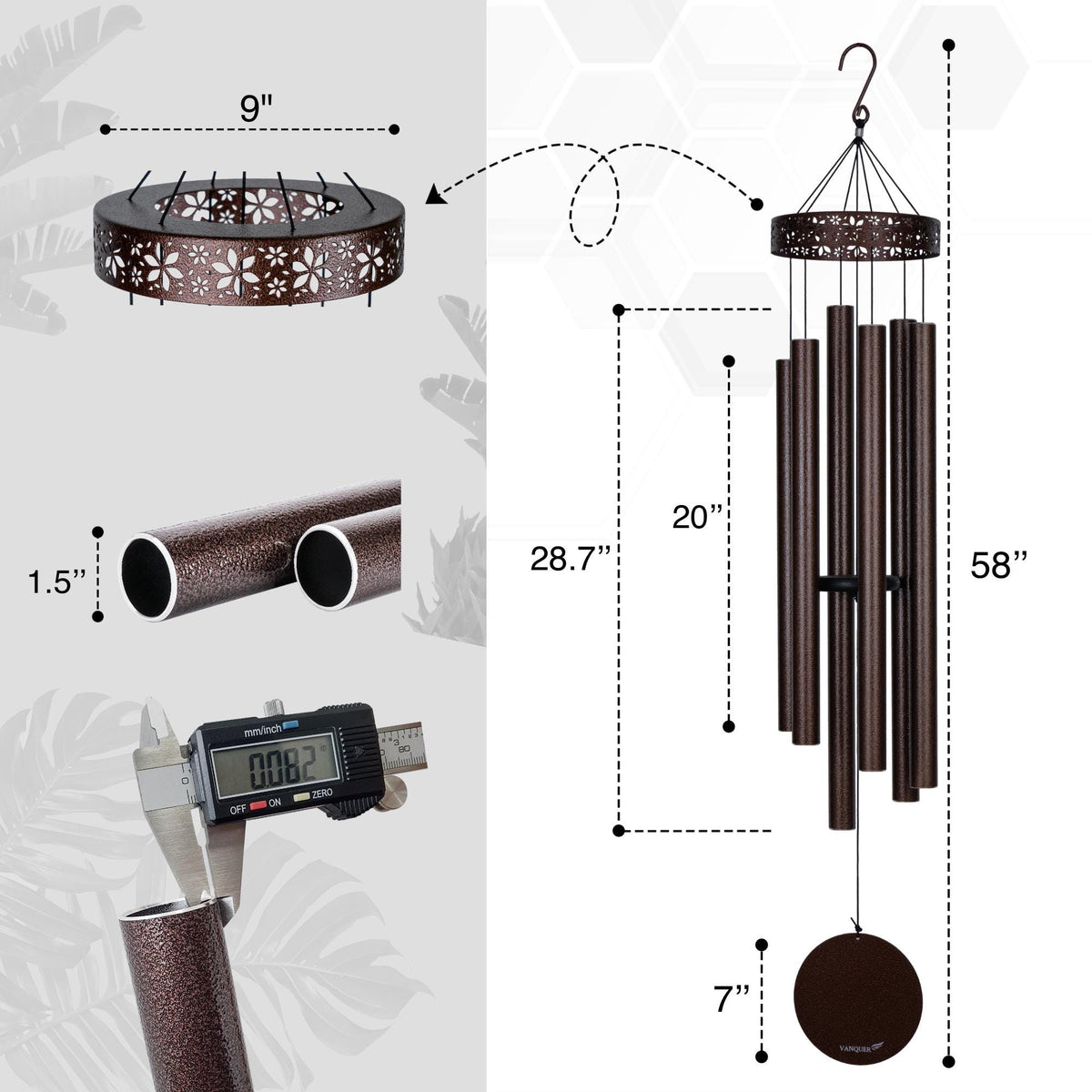 Hollow Aura Bronze Flower Deep Tone Wind Chime – 38, 48 & 58 in