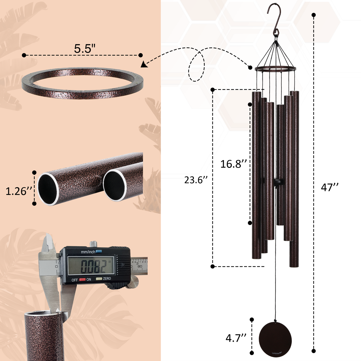 48" Large Wind Chimes for Outside Deep Tone Bronze