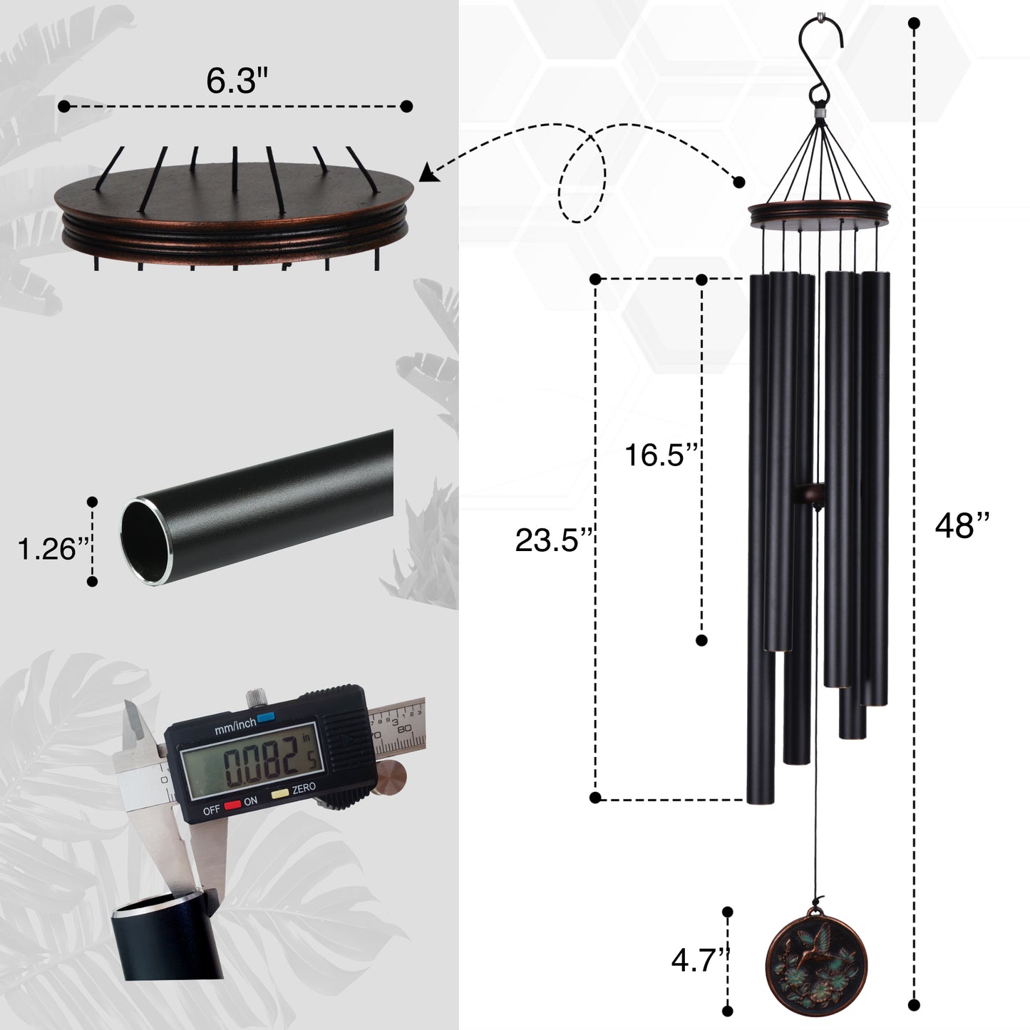 46“ Large Wind Chimes for Outside Deep Tone, Hummingbird Vintage Black