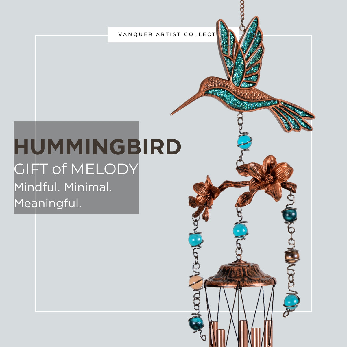 Hummingbird Wind Chimes for Outside | Bring Joy to Your Garden | Gift for Mom | 32" Outdoor Porch Patio Decor | Hummingbird Gifts for Women (Turquoise)