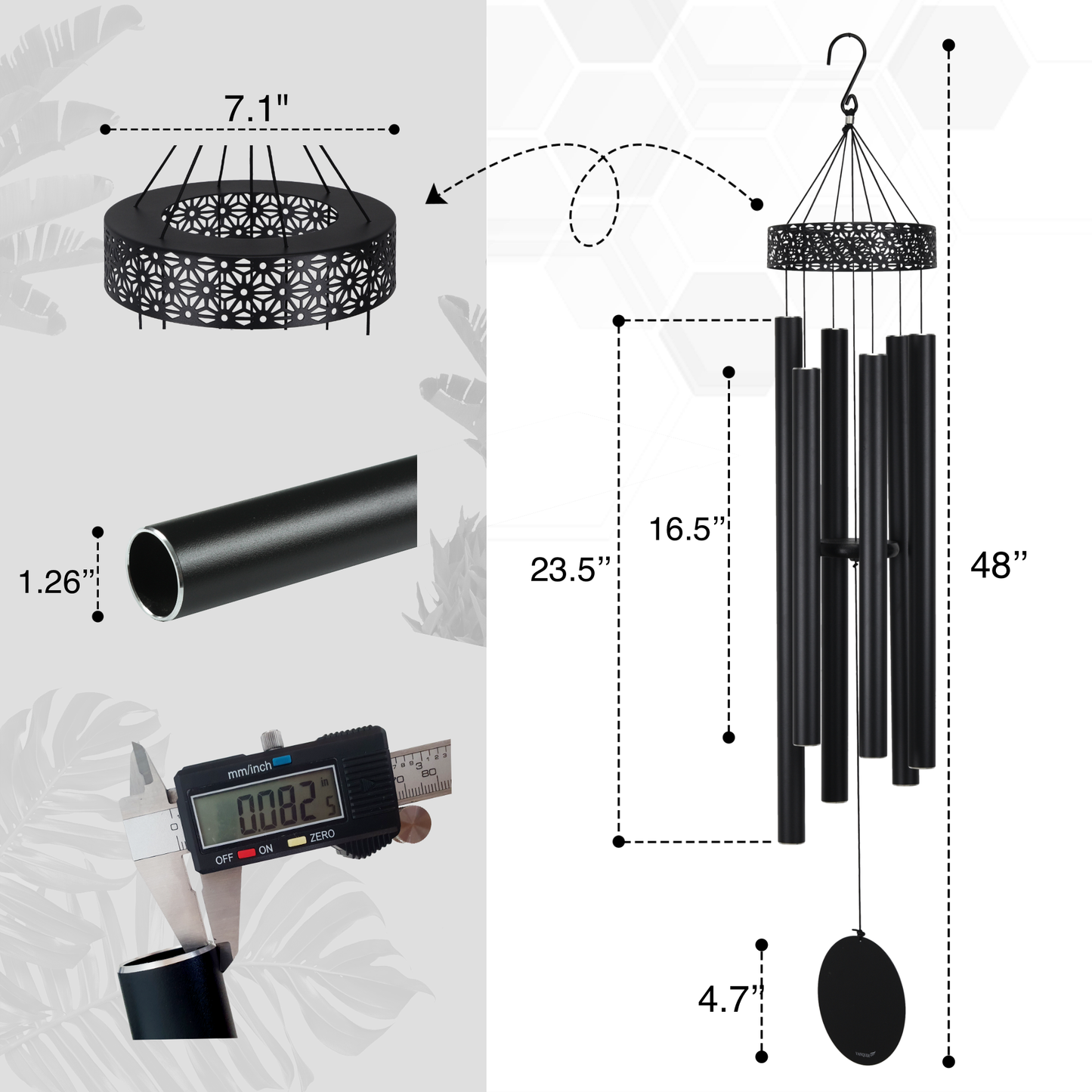 48'' Large Wind Chimes for Outside Deep Tone, Hollow Aura Designer Chimes