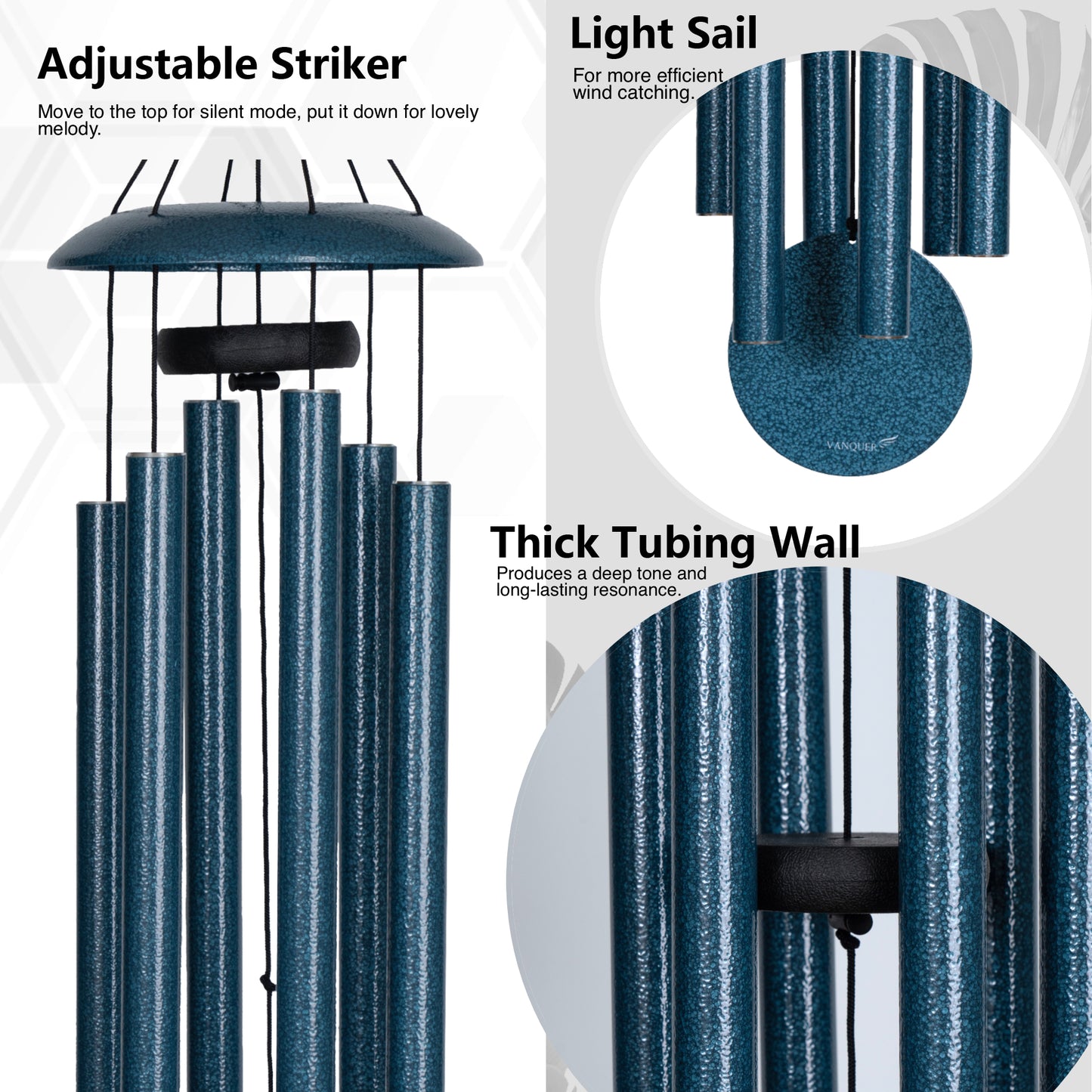 38" Wind Chimes for Outside Deep Tone Pacific Blue