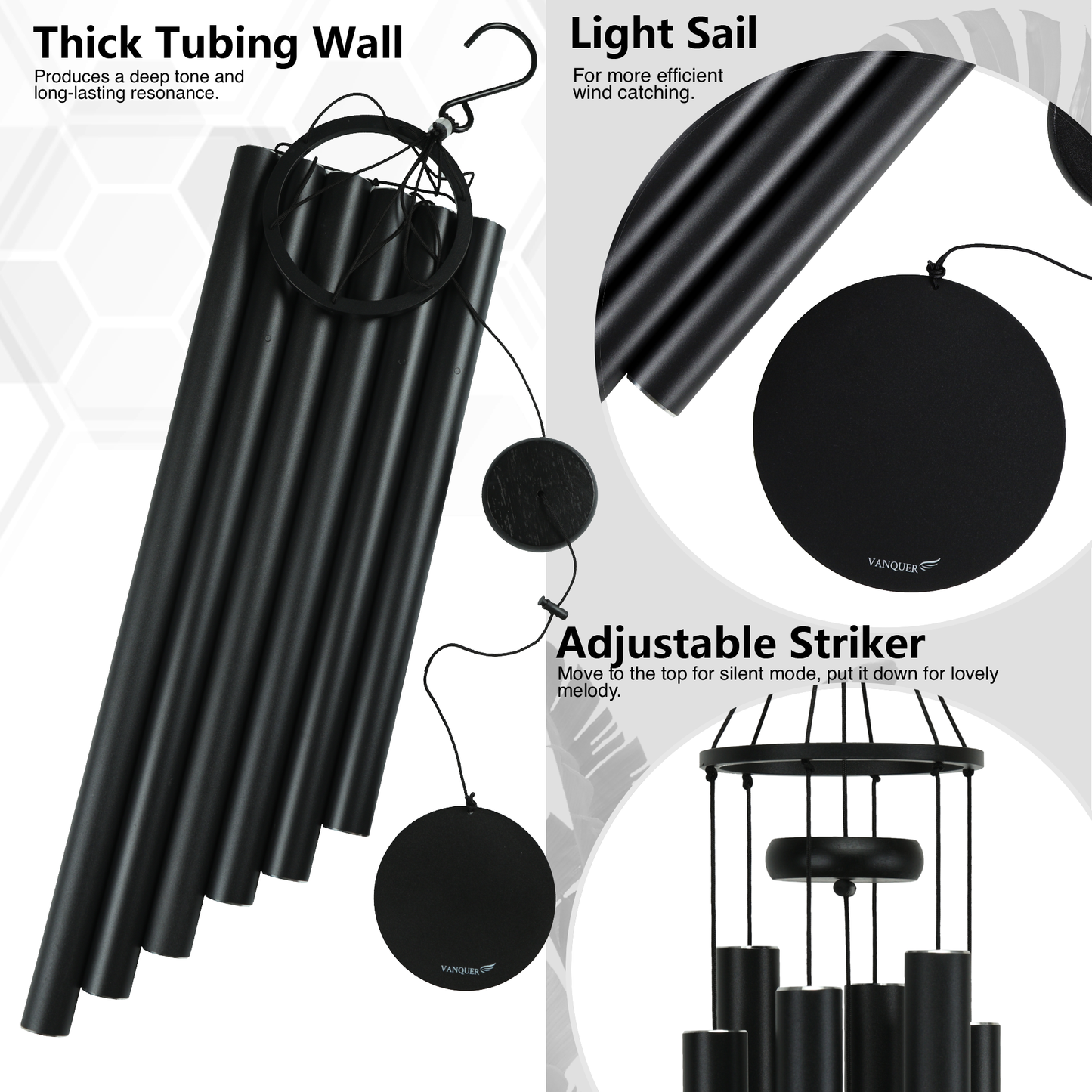 48" Large Wind Chimes for Outside Deep Tone Black